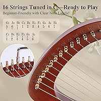 Vista 5 de Arpa de Lira, Kit de Arpa Lyra de 16 Cuerdas de Caoba, Instrumentos Musicales de Cuerda con Llave de Afinación, Bolsa de Instrucciones, Cuerdas