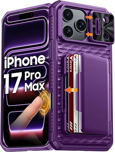 Miniatura 25 de Vizvera para iPhone 16 Pro Max Funda tipo cartera RFID [Soporte para tarjetas][Control de cámara][Cubierta de cámara] Funda protectora de silicona