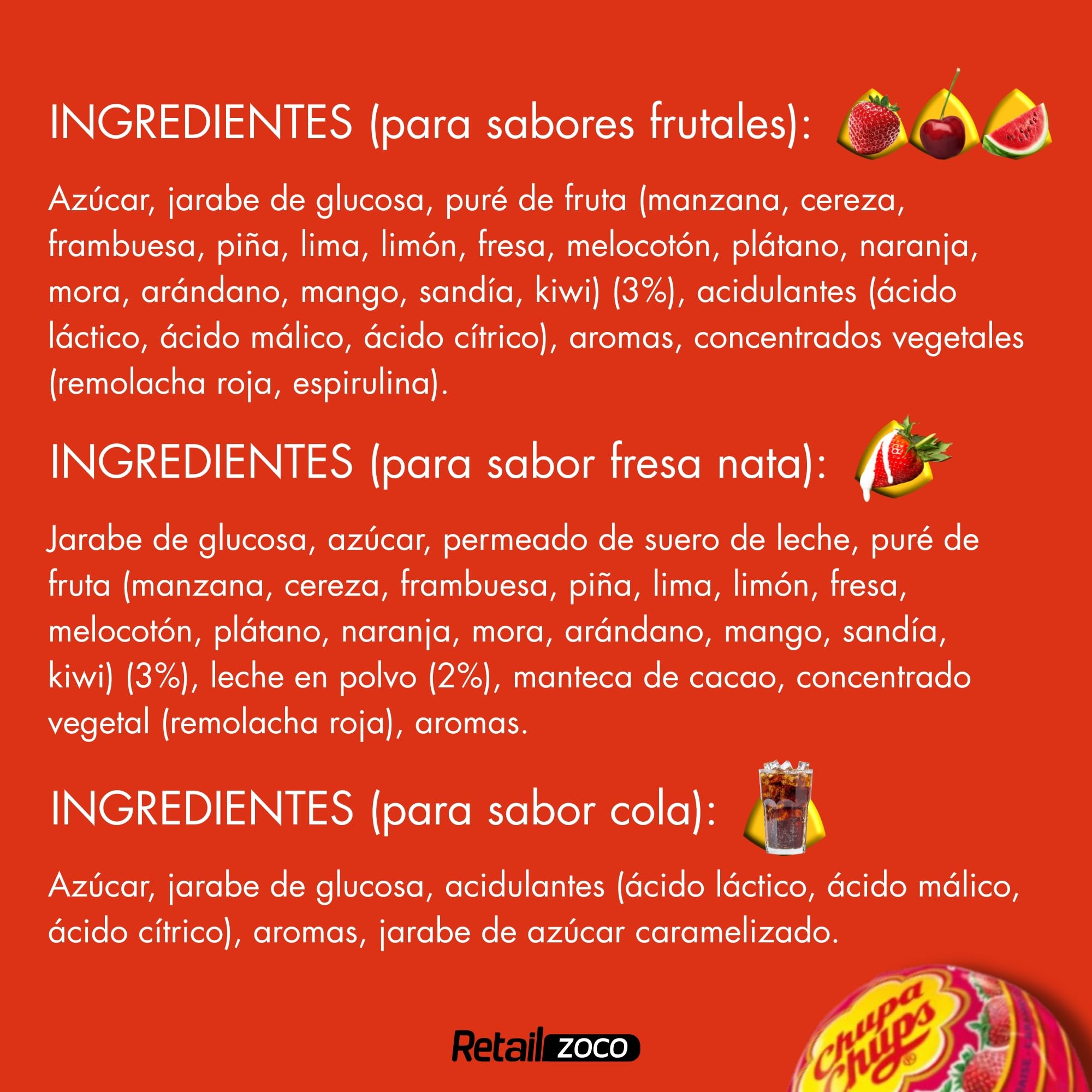 Caramelo Chupa Chups Original sabores Variados, Caramelo con palo de papel, Tamaño original, Apto para veganos, sin gluten, es completamente apto para celíacos, Contiene 1 caja de 100 unidades