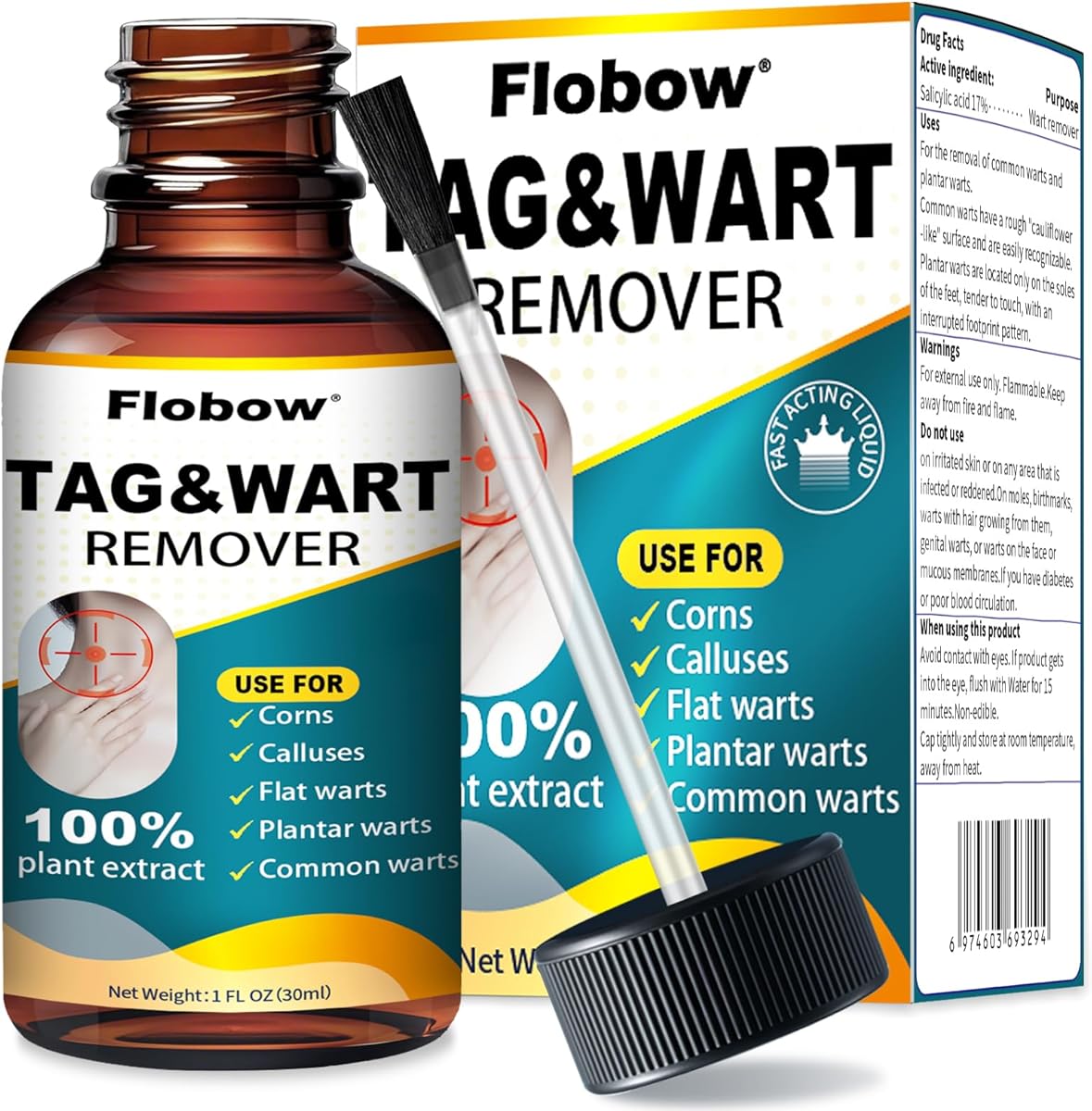 Skin Tag Removal Kit - 17% Wart Liquid with Salicylic Acid, Fast-Acting Wart Eliminator for Men & Women, Effective Freeze Off Treatment for Plantar, Flat, Common, Corn, and H Warts (30 ML)