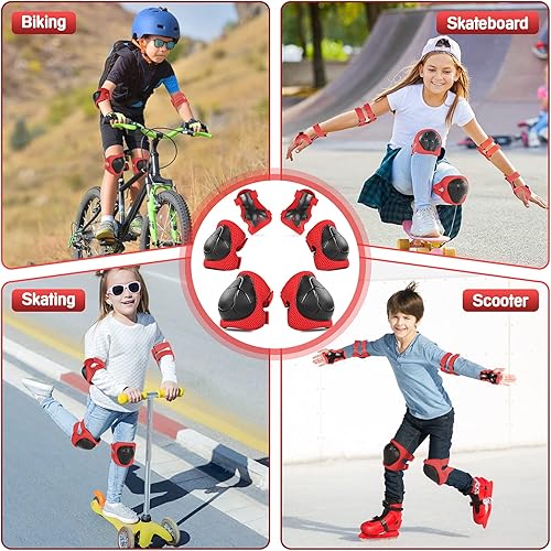Miniatura 6 de Wemfg Juego de rodilleras de protección para niños de 3 a 14 años, rodilleras y coderas con muñequeras 3 en 1 para patinaje, ciclismo, bicicleta,
