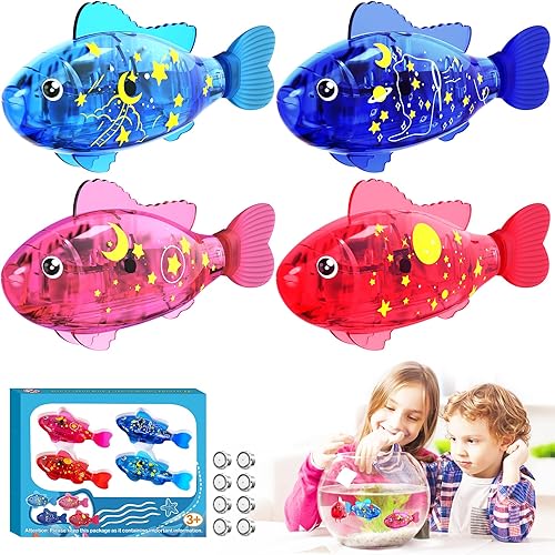 Juguete interactivo de peces robot, juguete de peces robóticos de natación para agua con luz LED, juguete de peces de baño activado por agua para