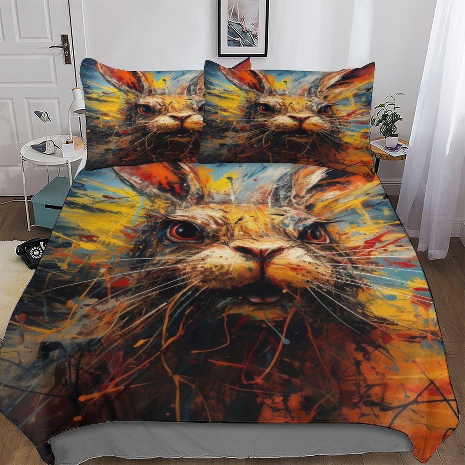 Lapin housse de couette 220x240 cm parure de lit avec taie d'oreiller toutes saisons