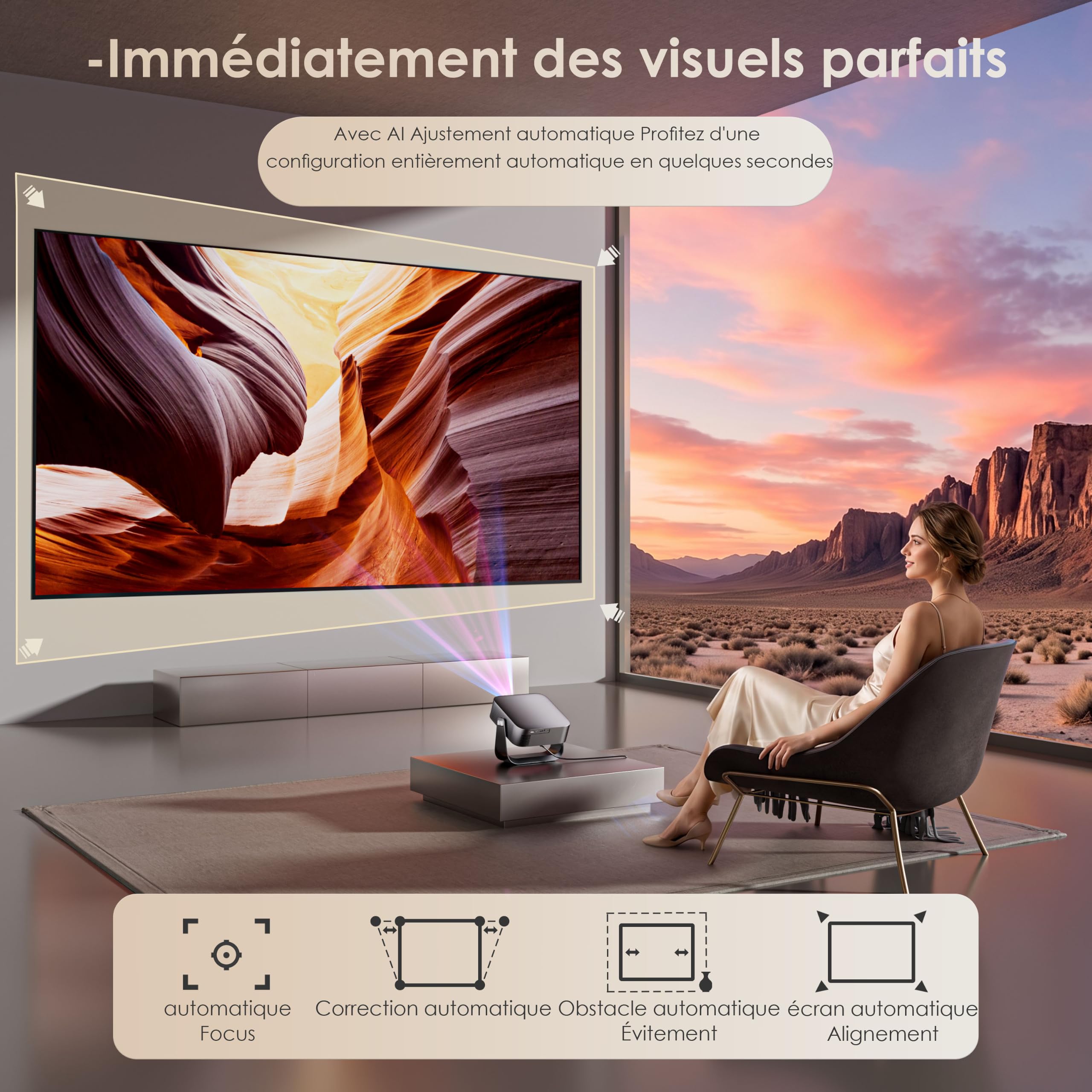[Apps intégrées & 2026 Upgraded] Vidéoprojecteur Supporte 4K 1080P avec 5G WiFi 6 Et BT 5.2 Le Projecteur Soutien Rotation 360°° Portable Projecteur Video Applicable Laptop/HDMI/TV Stick
