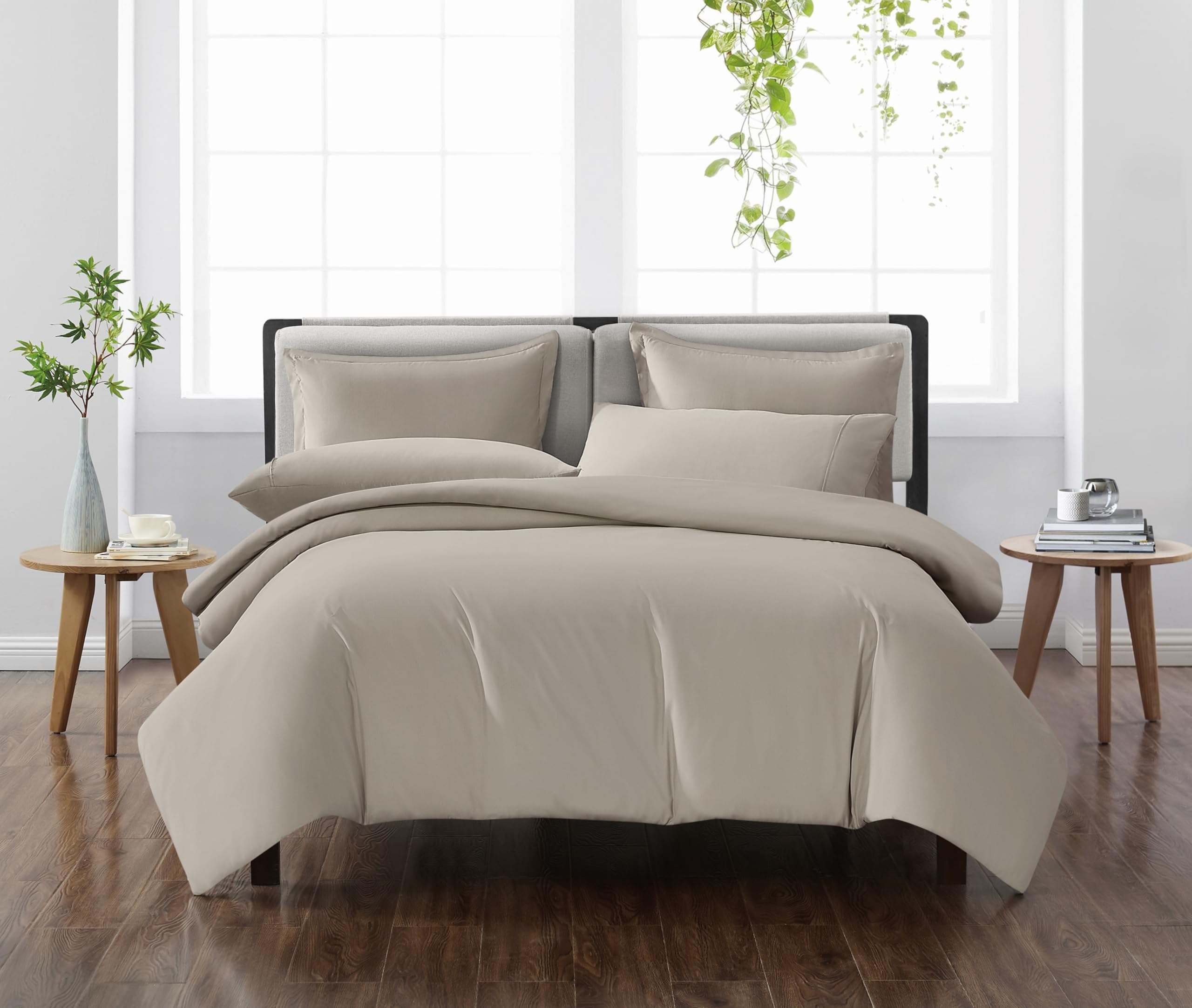 CANNON Solid Greige Twin/Twin XL 2 Piece Duvet Cover Set