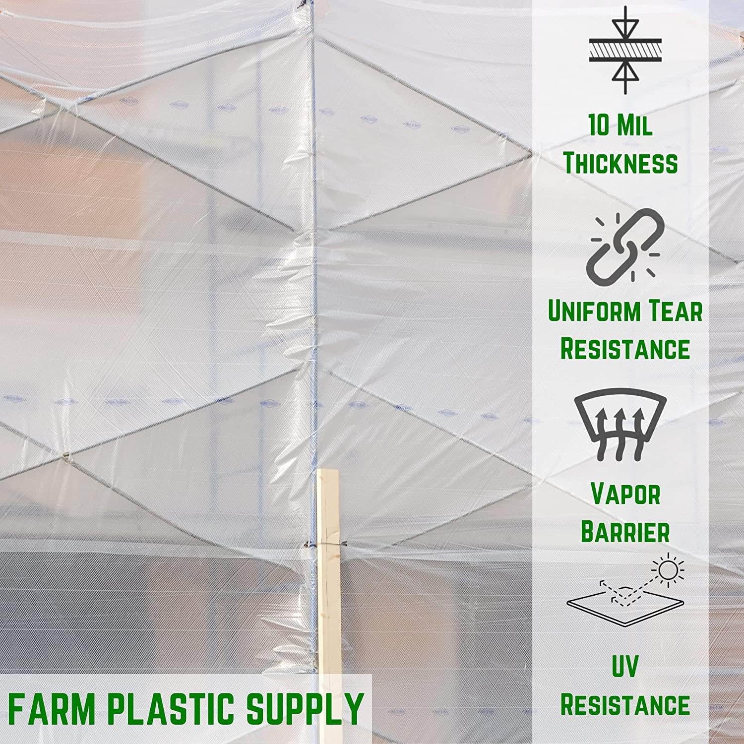 Farm Plastic Supply - 12ft Wide String Reinforced Clear Plastic Sheeting - 10 Mil – Choose Your Length, Weatherproof Polyethylene Vapor Barrier, Dura Skrim Technology (12' x 75')