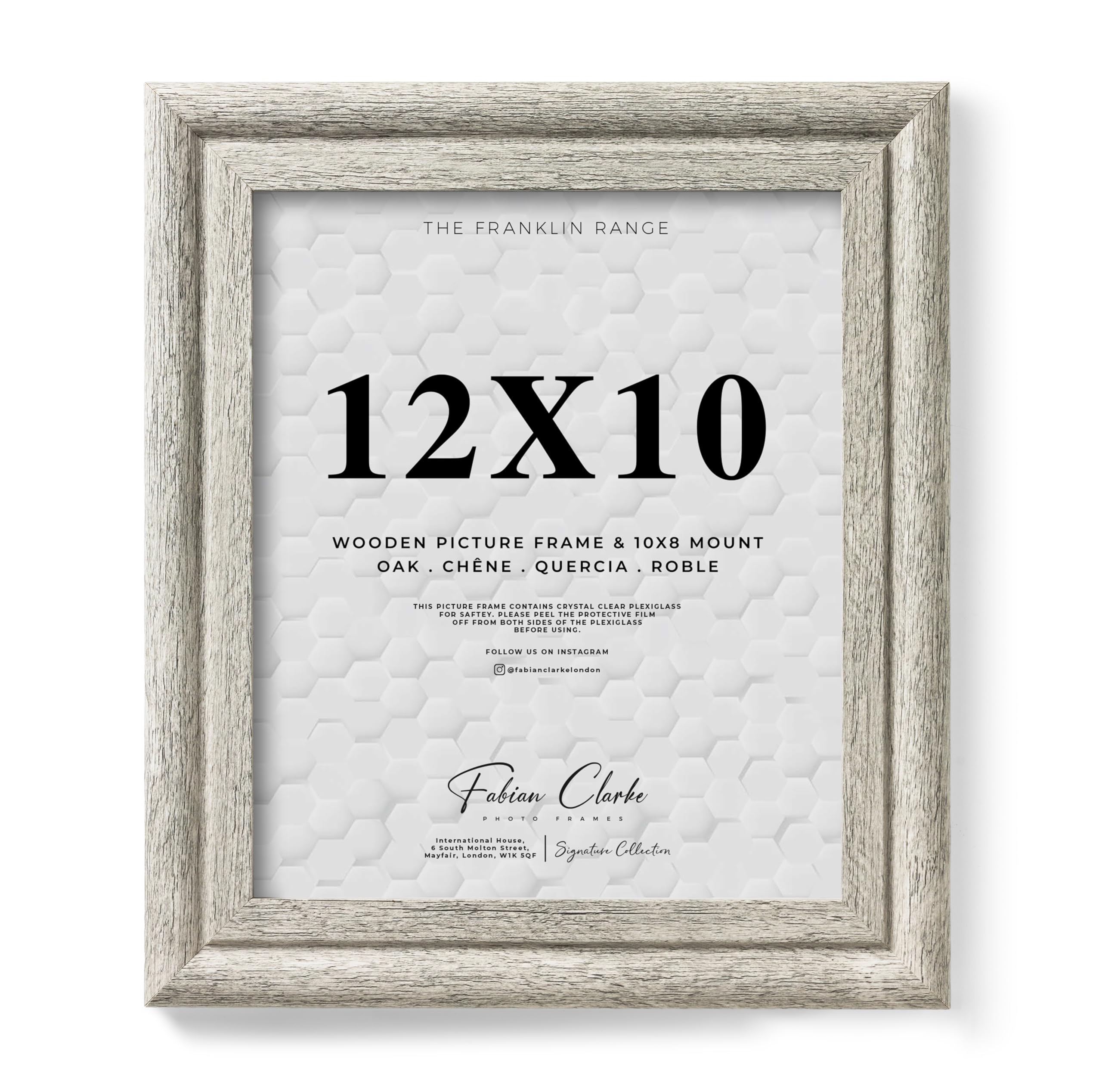Fabian Clarke London Grey 12X10 Picture Frame With White Mount, Wood Grain Effect Rustic Nordic Style Wooden Photo Frame For Home Or Office