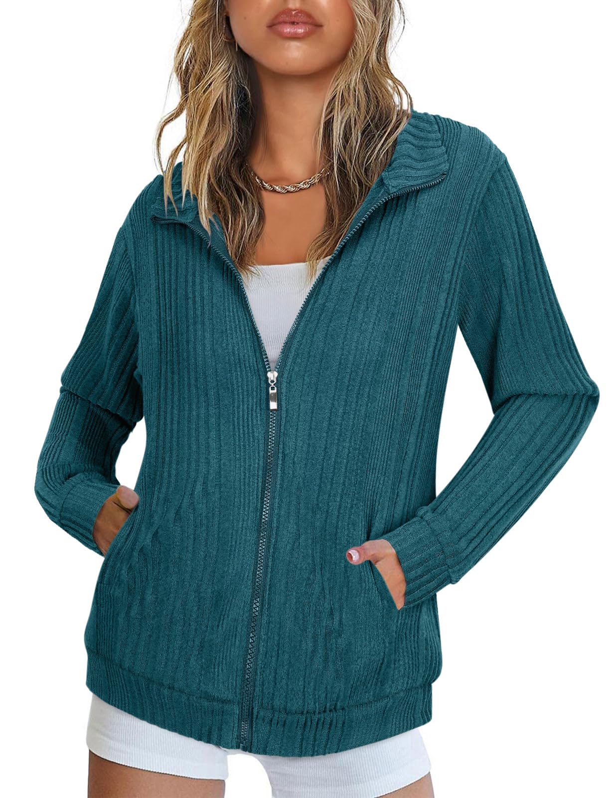 syphiby Women's Zip Up Cardigan Lightweight Long Sleeve Jackets with Pockets Ladies Casual Sweatshirts Spring Autumn Winter Tunic Clothes S-2XL-picture-12