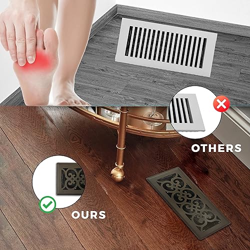 Miniatura 5 de Registro de piso de diseño victoriano de 4 x 10 pulgadas en acabado de bronce metálico con filtro de aire, cubiertas de ventilación para piso del