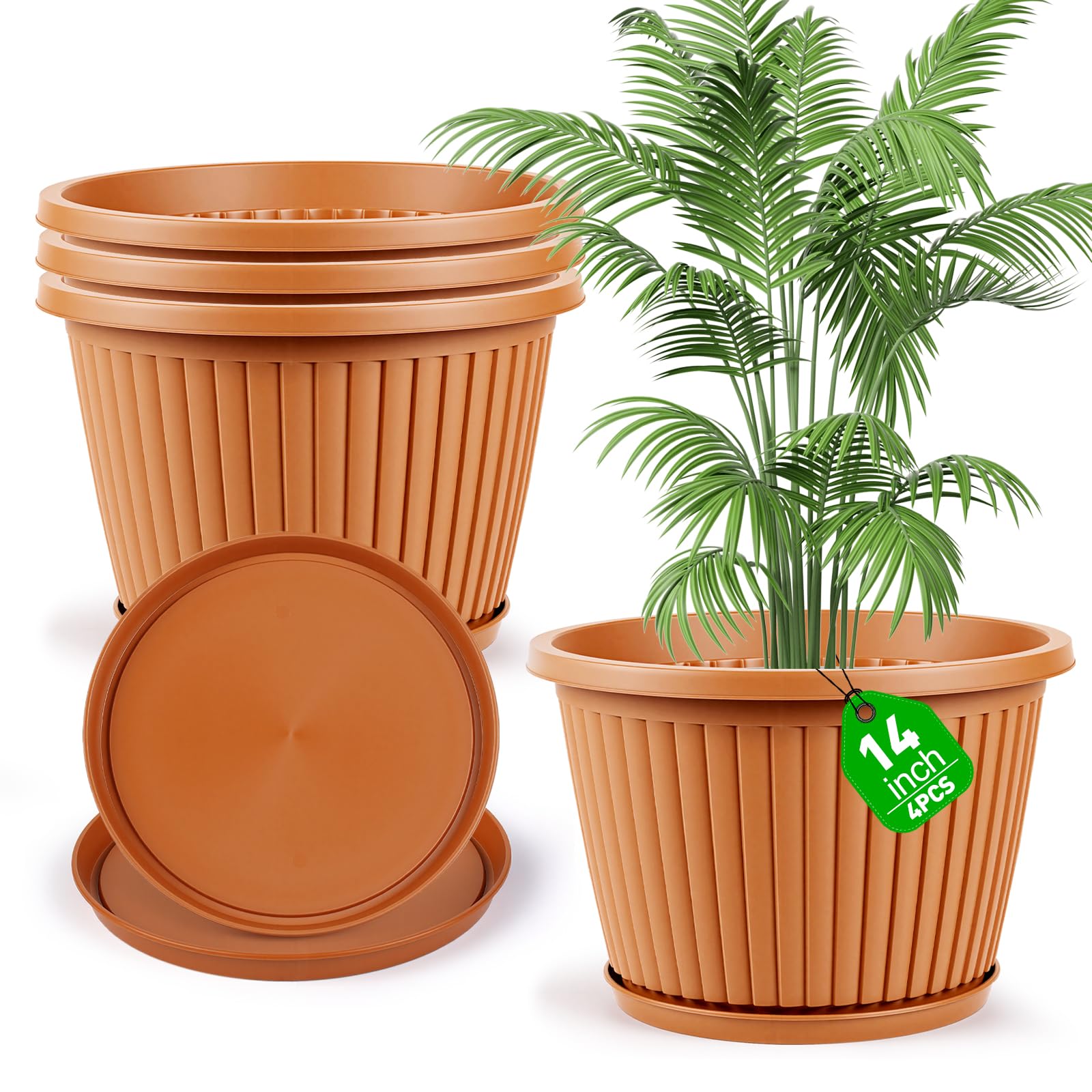 Large-Planter-Indoor-Outdoor Plant Pots, 14 inch 4 Pack Plastic