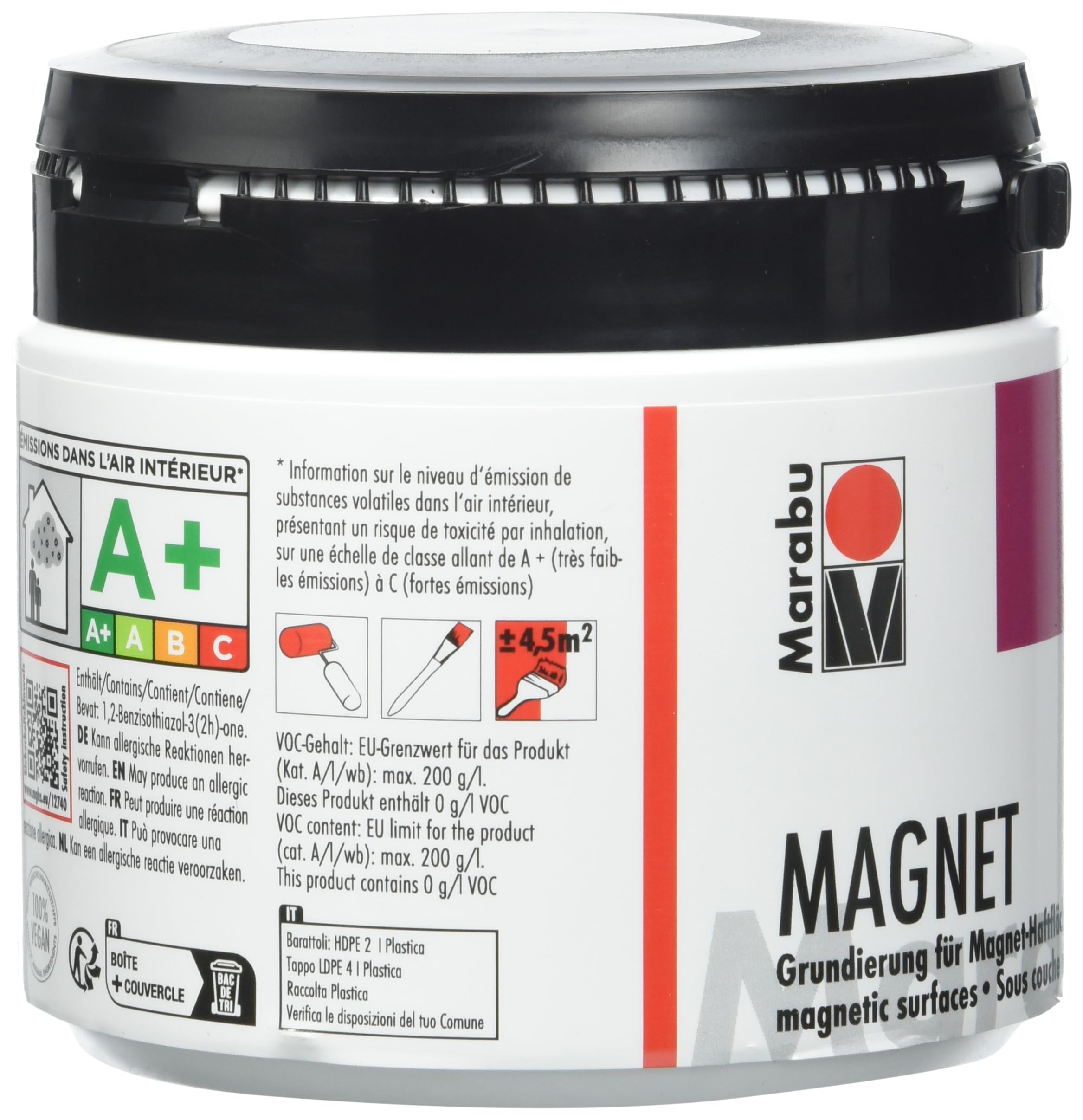 Marabu 12740043815 – Peinture magnétique en acrylique pour surfaces magnétiques, 475 ml, gris, peut être peint après séchage, résistant à la salive, imperméable et résistant à la lumière, 58 m²