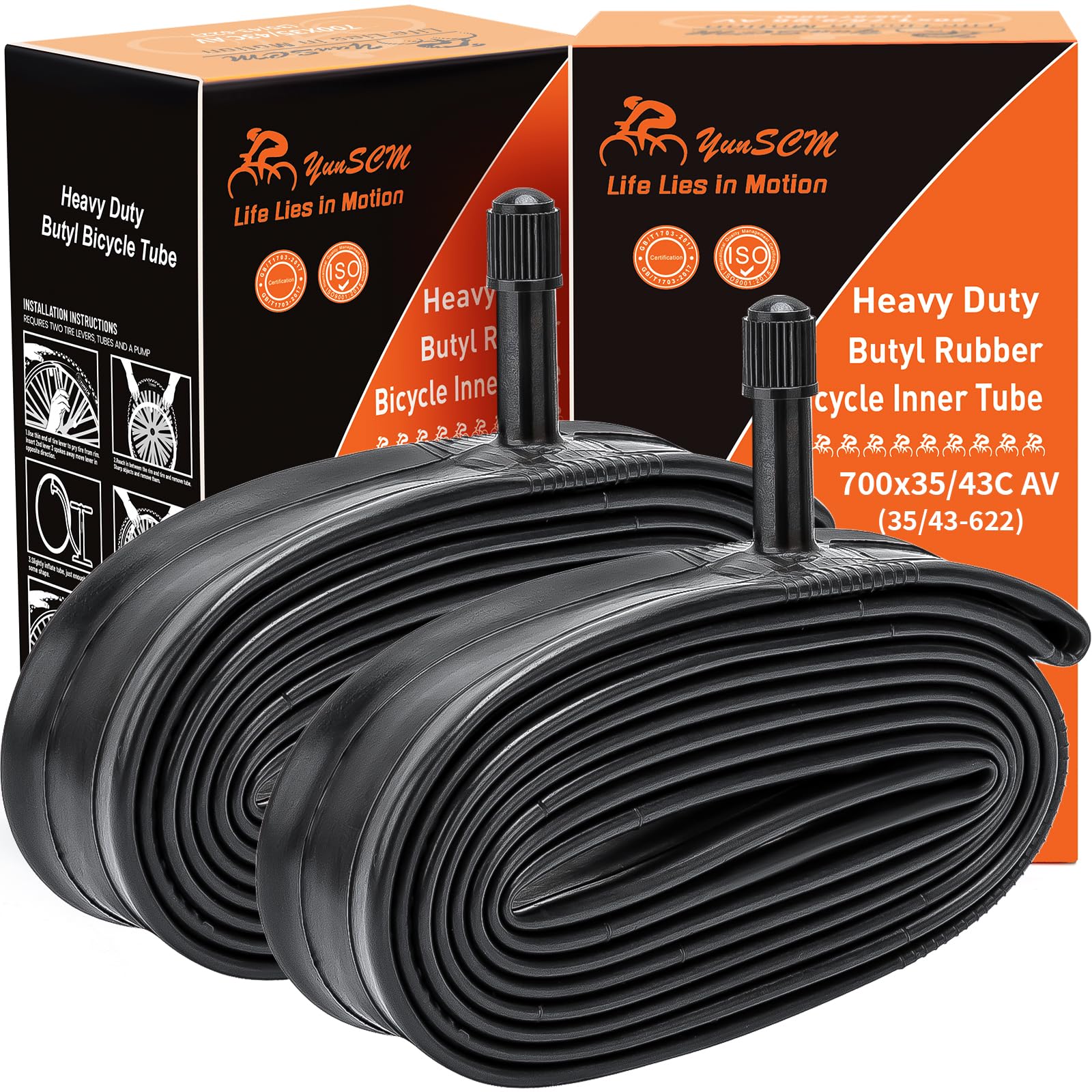700C Heavy Duty Bike Tubes 700x35C/38C/40C/43C AV Schrader Valve (35/43-622) 700C Bicycle Inner Tubes Compatible with 700x35C 700x36C 700x37C 700x38C 700x40C 700x42C 700x43c Bike Tire Tubes 2-PCS