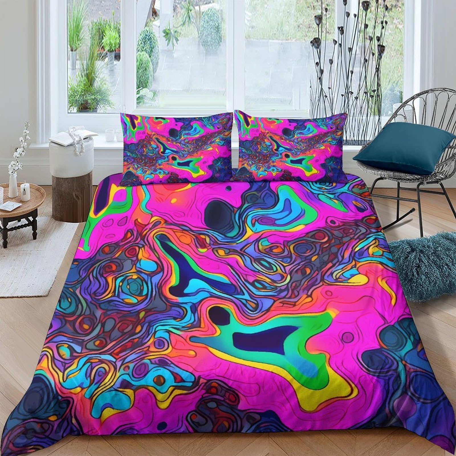 Ctjqhvkz Style-6 3D Printed Psychedelic Abstract Fitted Sheet Microfiber Vibrant Colorful Swirl Bed Cover For Bedroom Guest Room Decor Protection Single（135X200cm）