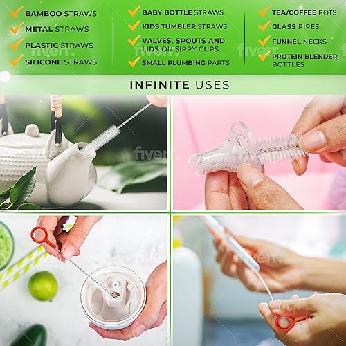 Miniatura 4 de Juego de 8 cepillos de limpieza resistentes  Limpiadores de paja extra largos para pajitas reutilizables de metal y plástico, para limpiar espacios