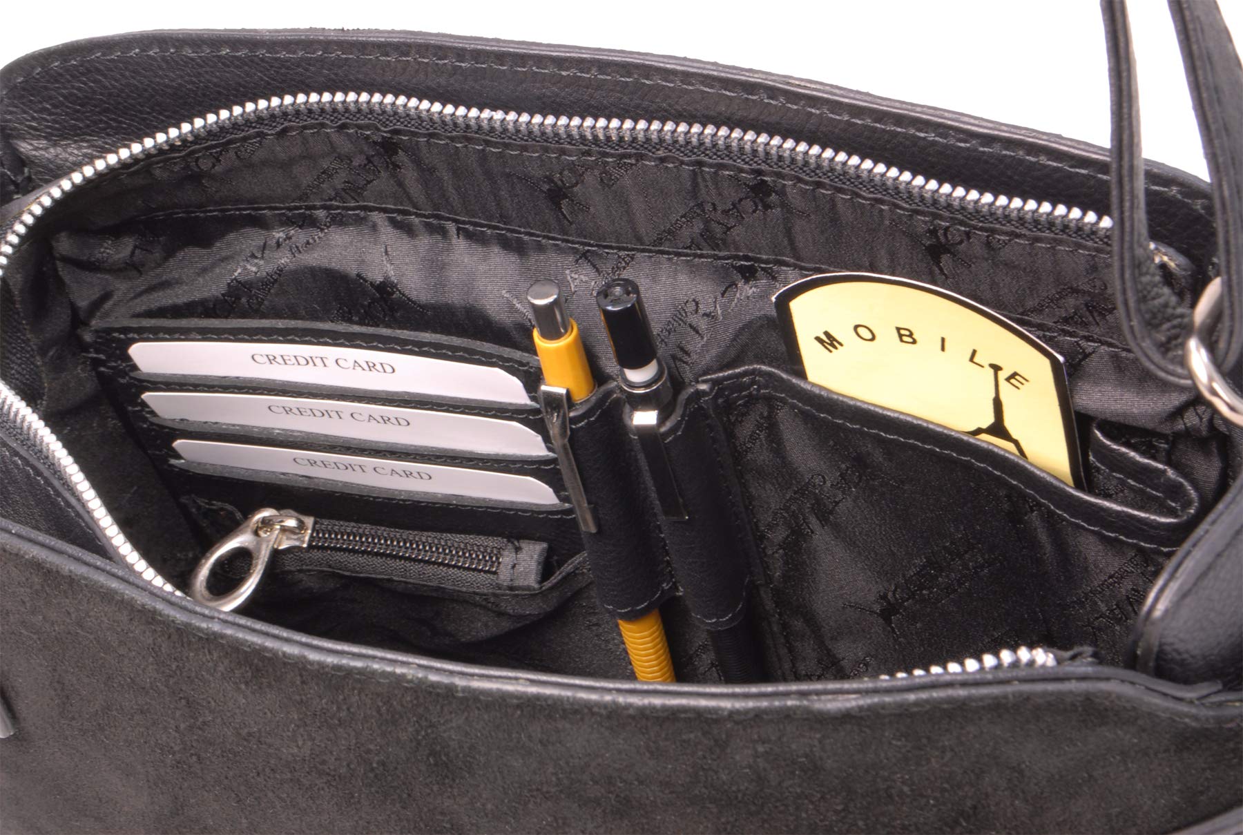 Catwalk Collection Handbags - Borsa a Tracolla in Vera Pelle e Camoscio - Borsa a Mano Media - Tracolla Regolabile - Amanda