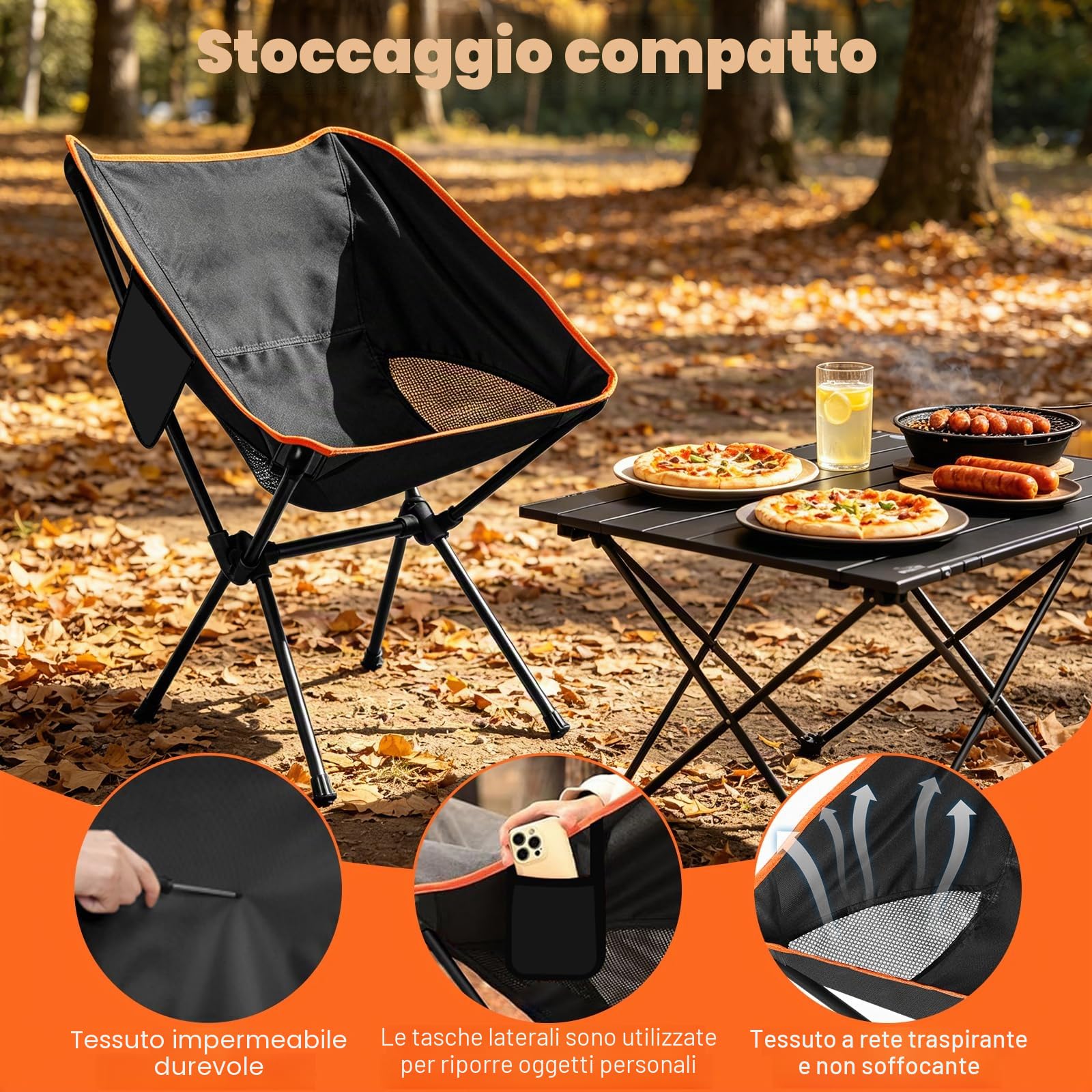 Sedia Pieghevole Campeggio Portatile Max Portata 200 kg Sedia da Campeggio Pieghevole con Borsa da Trasporto Sedie per Pesca, Escursionismo, Picnic, Campeggio, Spiaggia, Prato, Concerti