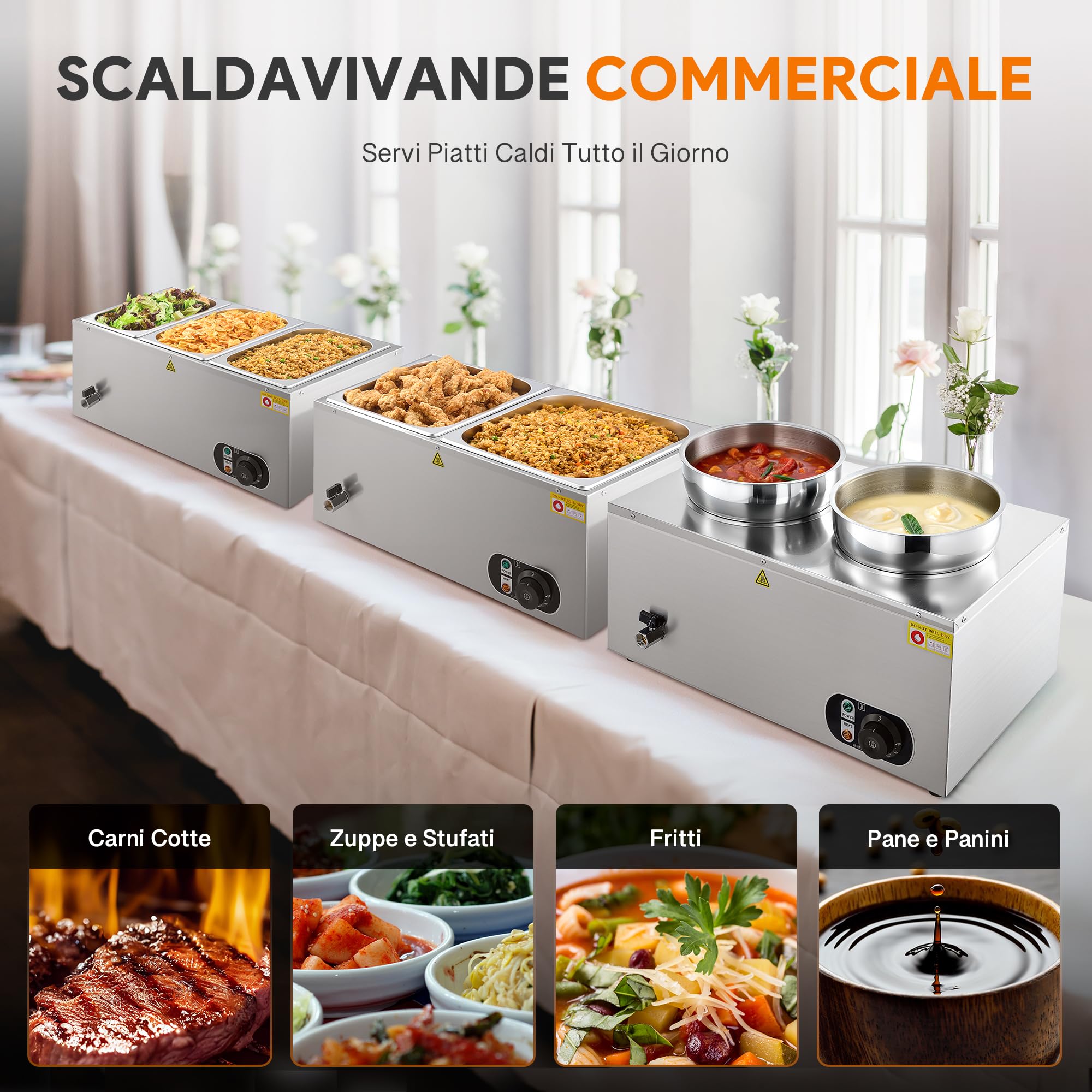 Wilprep Scaldavivande Elettrico a Bagnomaria Scaldavivande Professionale in Acciaio Inox da 1500W con 2 Secchi da 7L (Design per Zuppe) con Temperatura Regolabile per Buffet Catering e Ristoranti