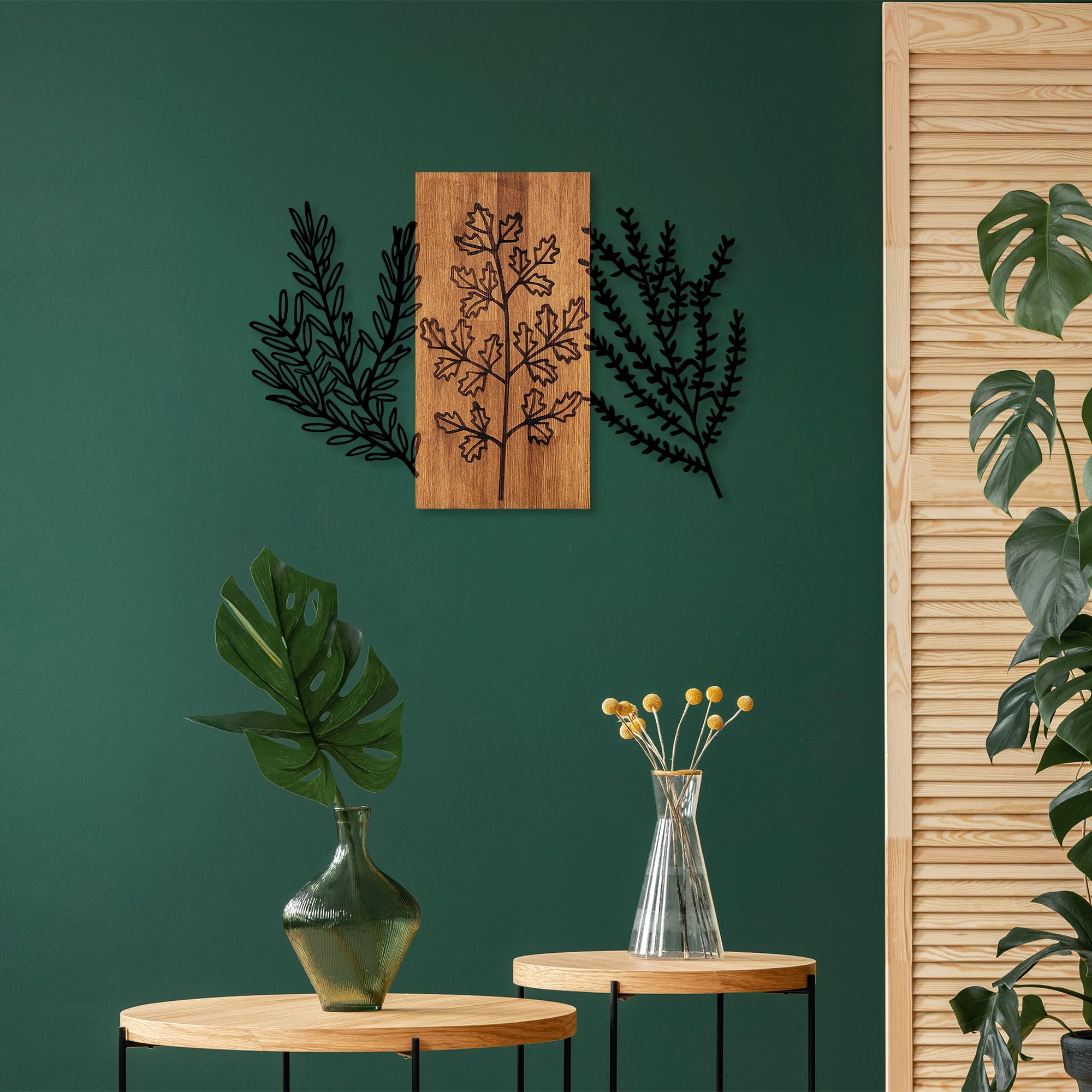 Elegant Decorative Wooden Wall Accessory, 58 x 85 cm, 100% Wood & Metal, Walnut & Black, Unique Design, Perfect for Home Decor & Modern Spaces