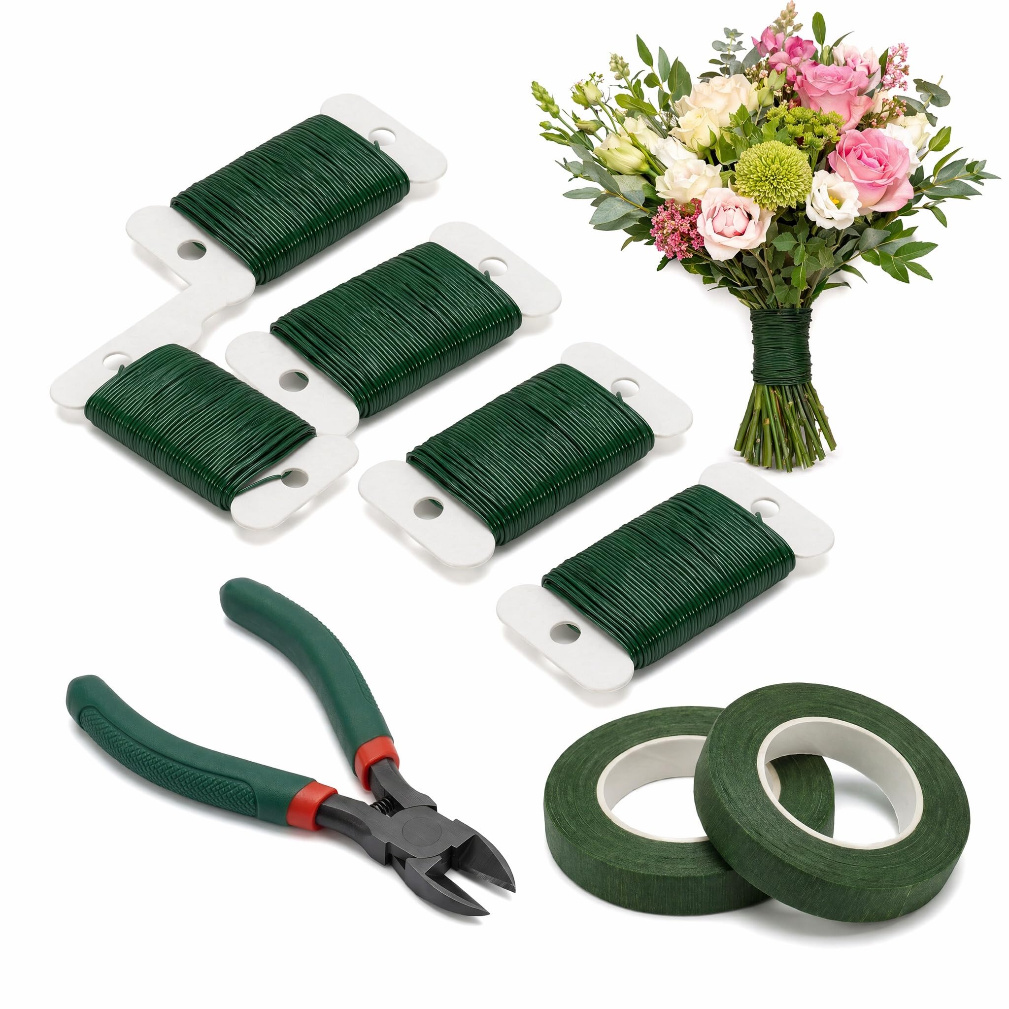 ο»ΏFlorist Wire, 5 Pack 22 Gauge Flexible 190 Yards Green Floral Paddle Wire 35m 0.7mm Craft Wire Wreath Making Supplies with Wire Cutter and Two Rolls of Tape for Christmas Wreath Making
