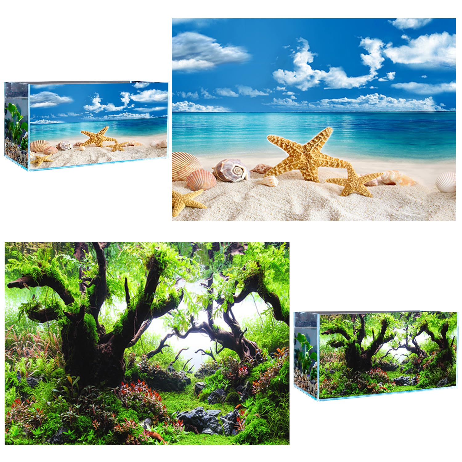 VLYX 3D PVC Aquarium Background Decal 62x30cm for Saltwater & Freshwater Fish Tanks, Ocean Underwater Theme