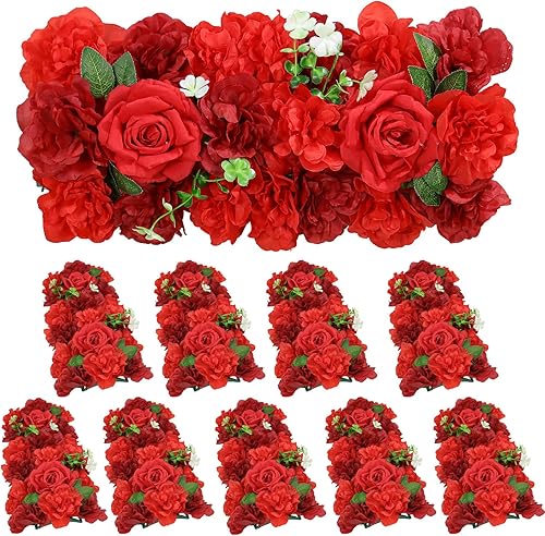 Arco de boda, flores artificiales, rosa roja, paquete de 10 guirnaldas de imitación de seda, arreglo de arco realista de seda para bodas, fiestas de