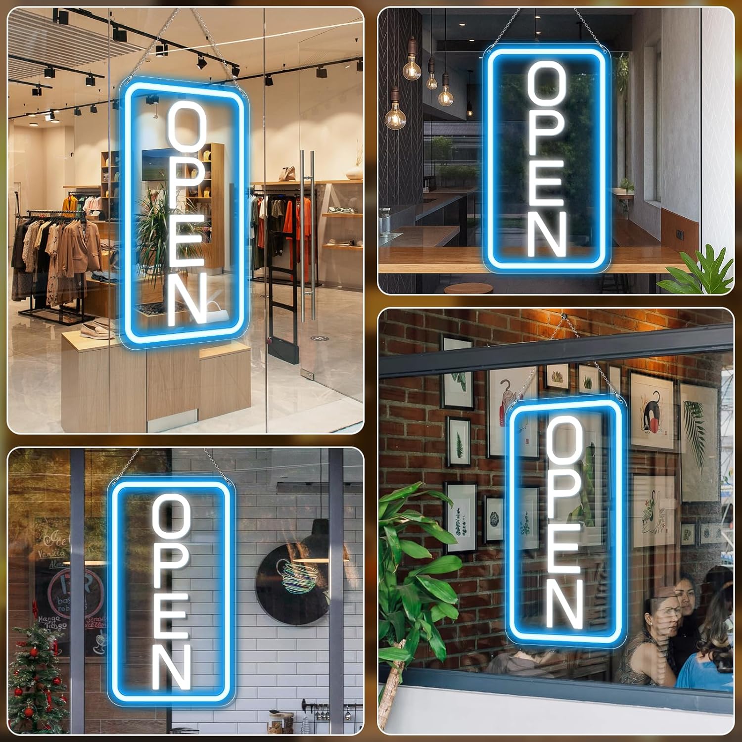 Open Signs for Business, 16''×9'' Bright Open Sign LED Powered by USB with ON/OFF Switch, Adjustable Brightness COB Open Signs for Bar Shop Coffee Wall Window Storefront (Ice Blue & White; Vertical) - Image 4