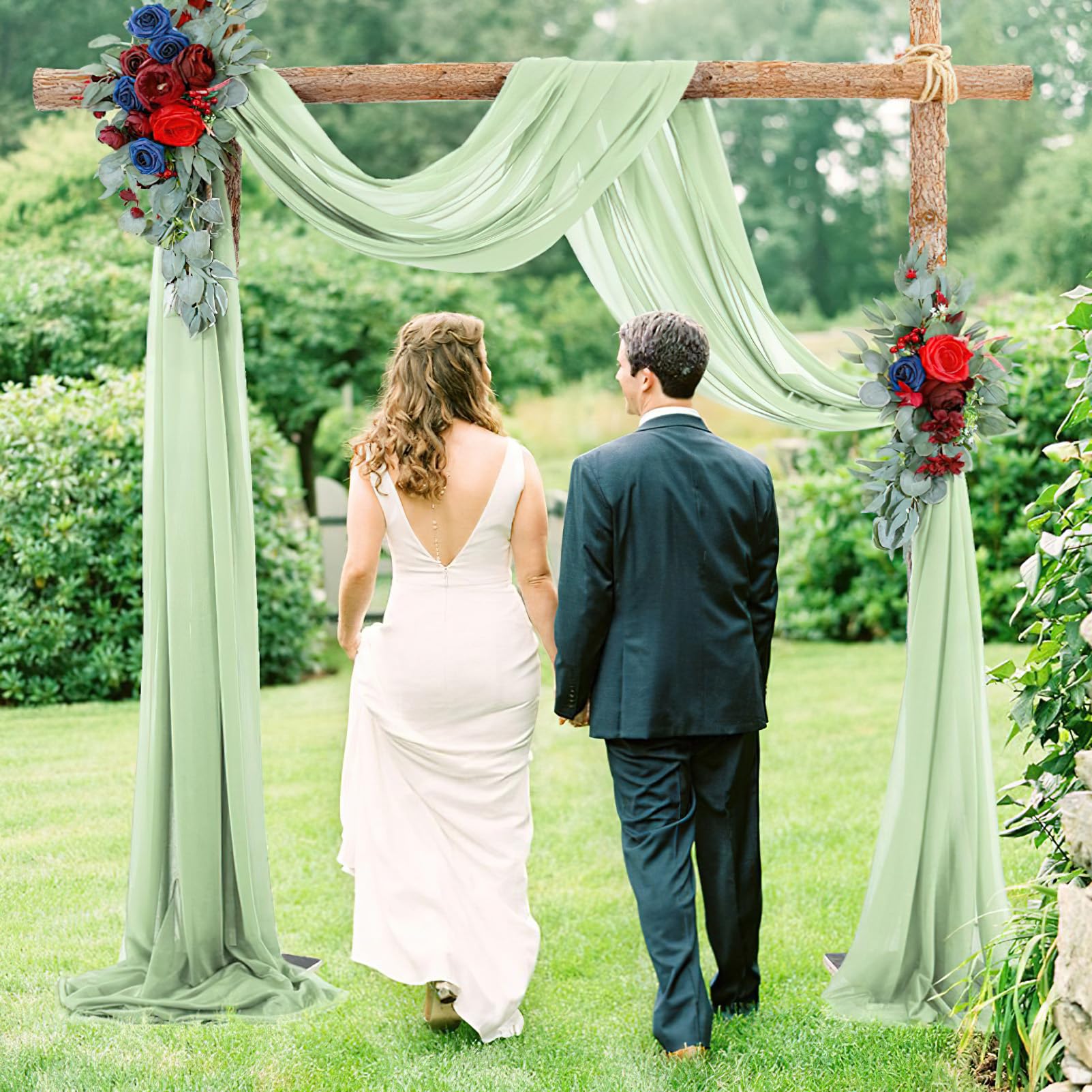 Lot de 2 rideaux transparents en mousseline de soie pour arche de mariage, réception, décoration de plafond, vert sauge, 6,1 m