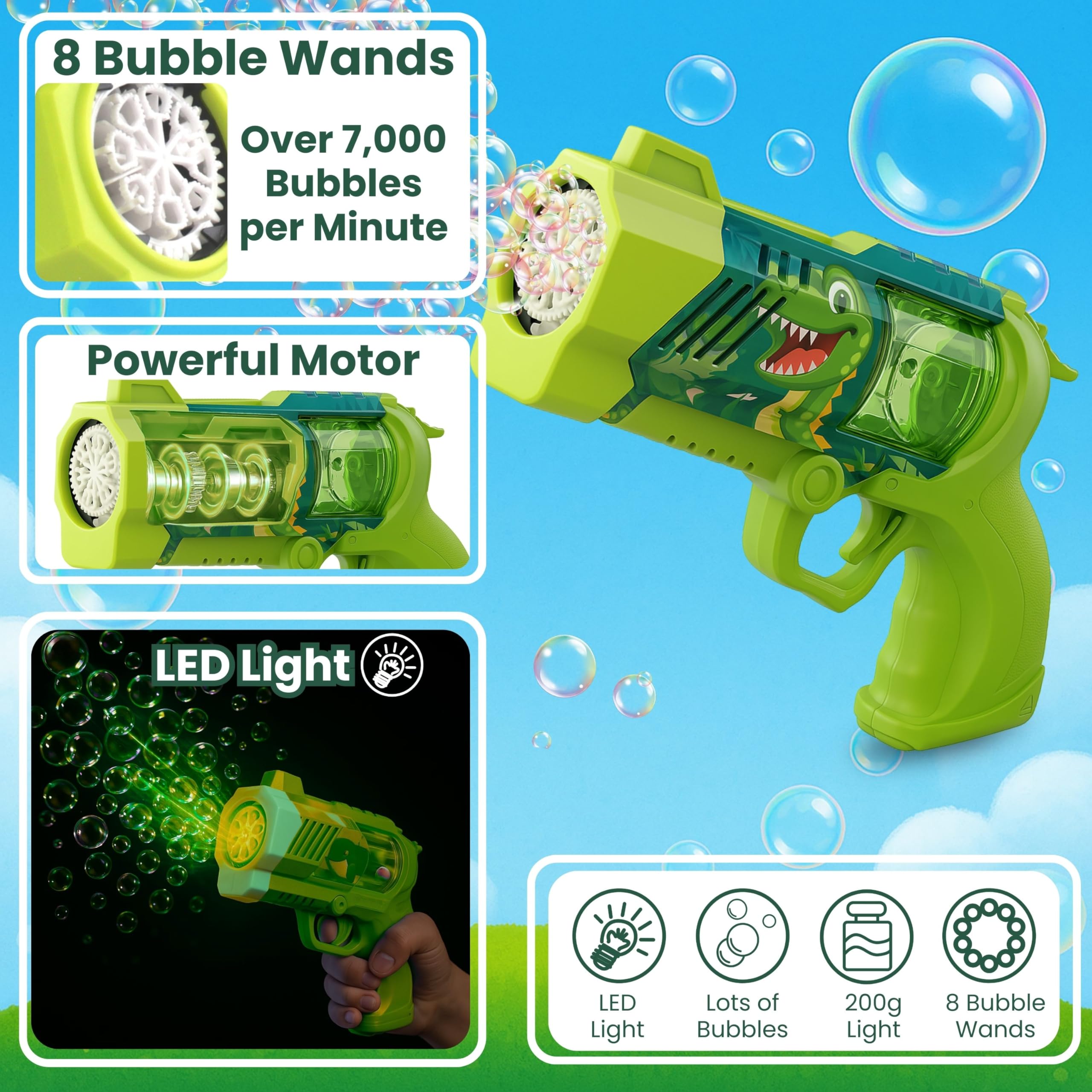 Blubbel Pistolet do Baniek, Maszyna z LED, Zbiornik 80ml, Armata Bańkowa, Powietrzna Bazooka, Prezent dla Dzieci, Na Wesele