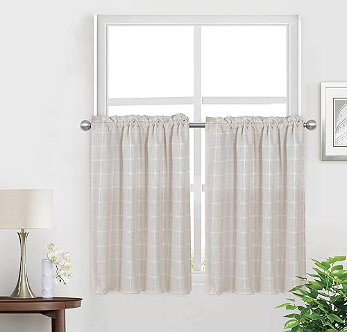 Miniatura 8 de Shunjie.Home Cortinas de cocina de 30 pulgadas, cortinas cortas con textura de lino bohemio para baño, cortina de ventana pequeña con bolsillo para