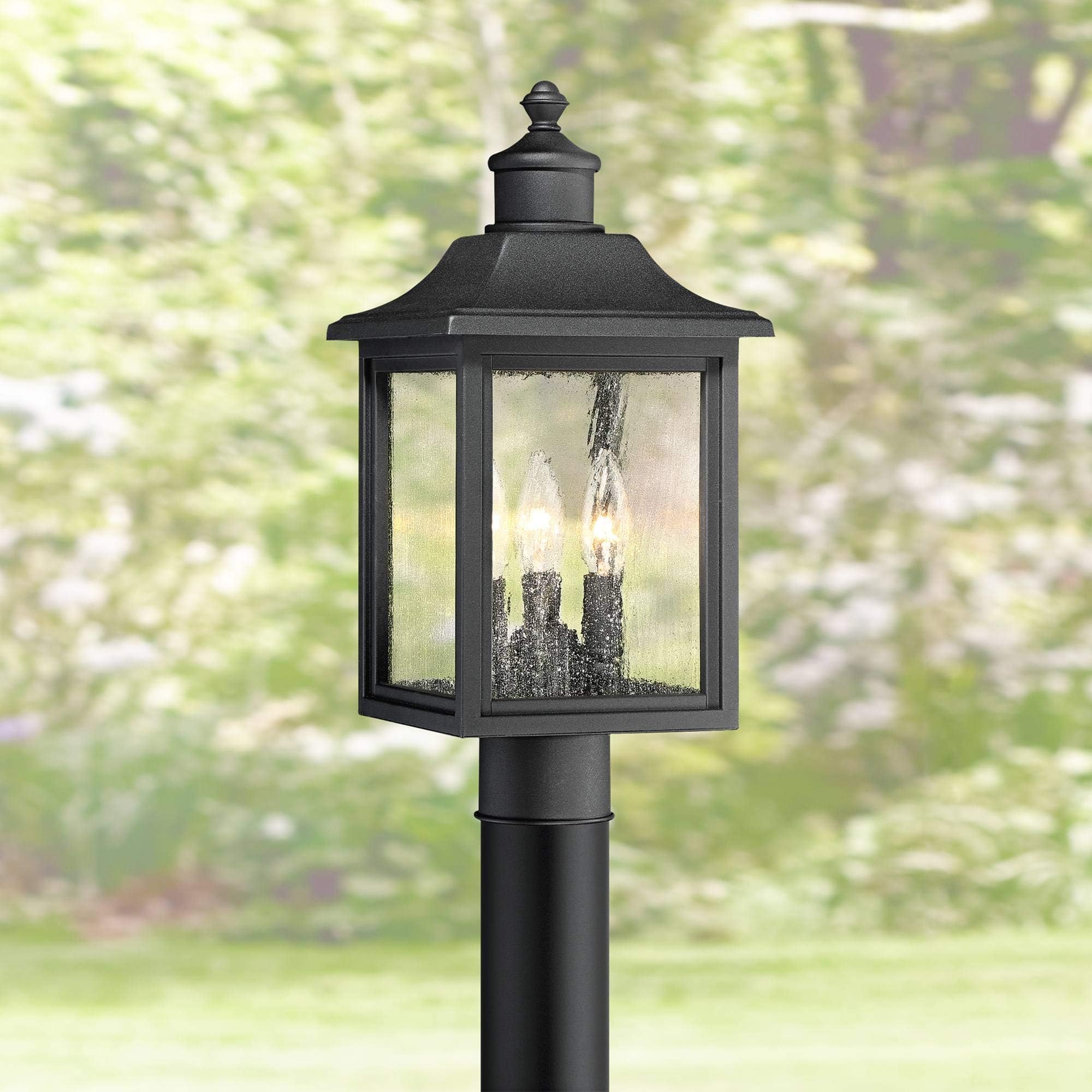 Moray Bay Mission Outdoor Post Light Fixture Style Black Steel 17" Clear Seedy Glass for Exterior House Porch Patio Outside Deck Garage Yard Garden Driveway Home Lawn Walkway