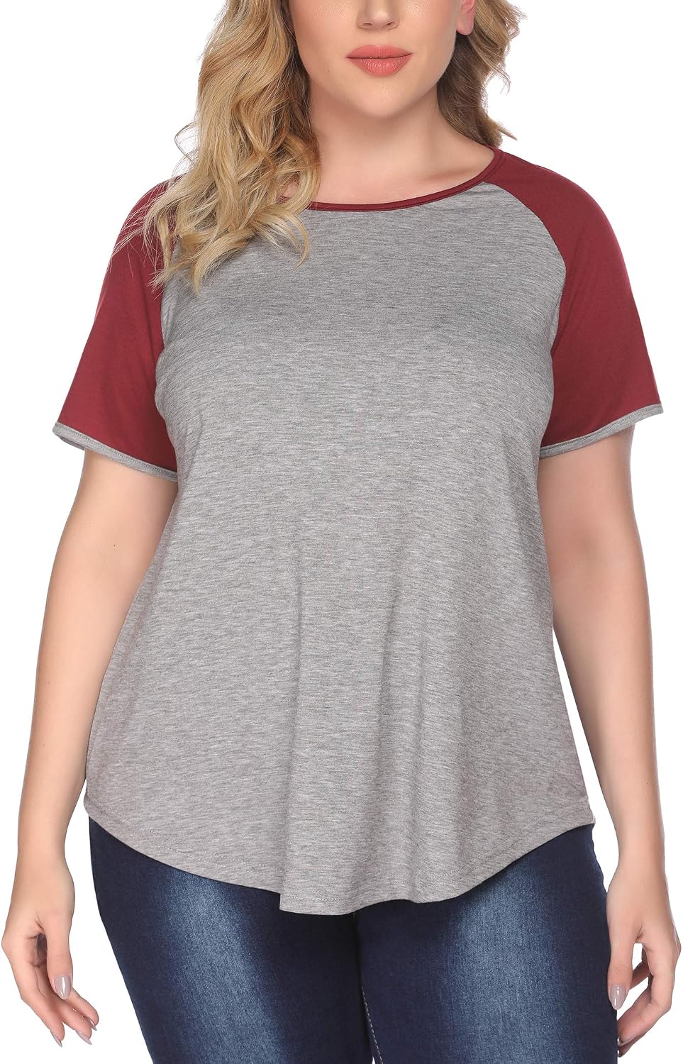 IN'VOLAND Womens Plus Size Tops Raglan Shirts Baseball Tee Round Neck Long Sleeve Tunic T-Shirts