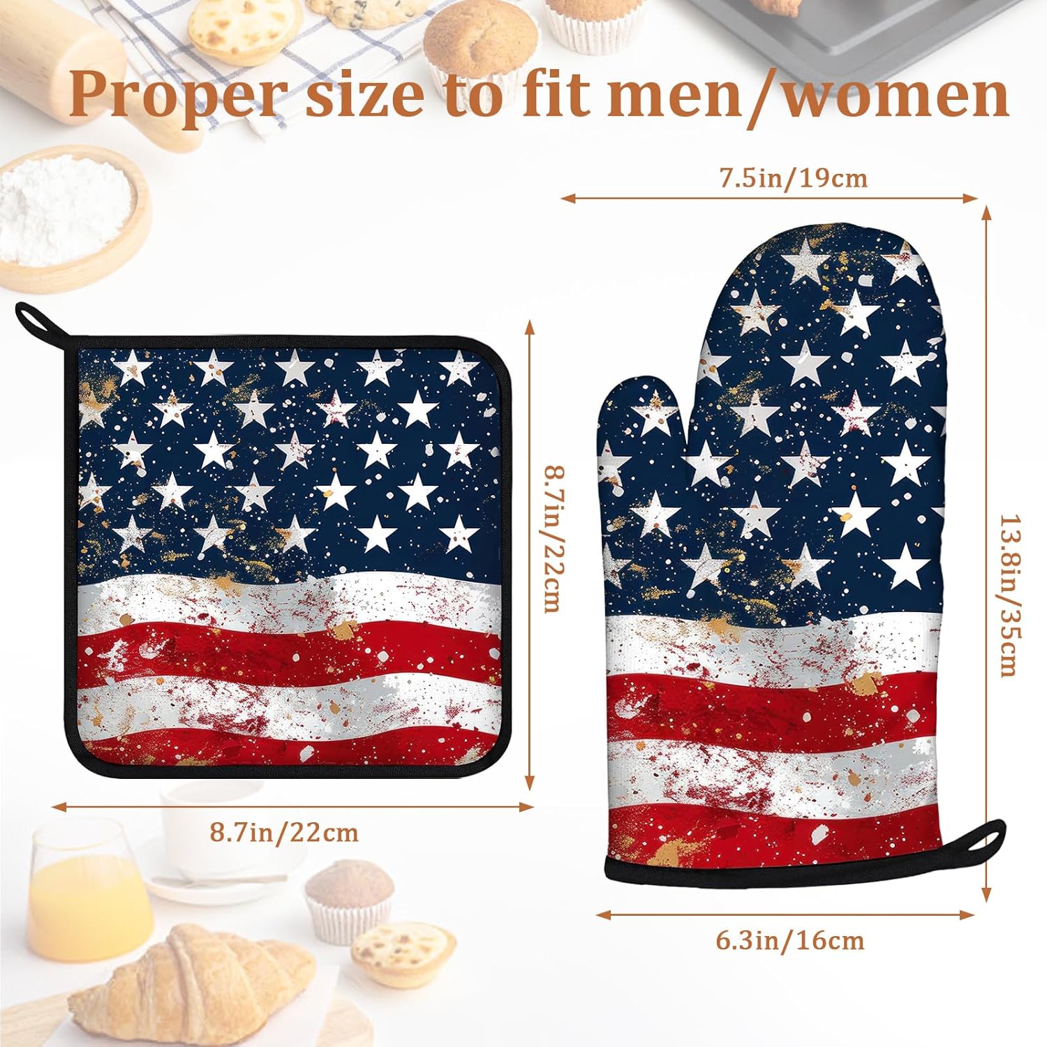 American Flag Oven Mitts and Pot Holders Sets 4Pcs Potholders Hot Pads Oven Gloves House Warming for Kitchen Cooking Grilling BBQ