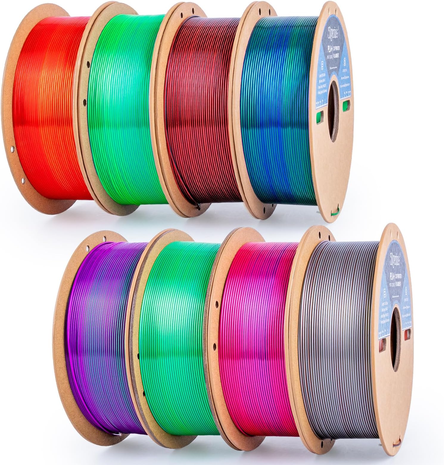 3D Printer Filament Bundle Silk PLA Filament 1.75mm Pack 3D Printing Filament Pack Silk PLA 3D Printer Filament Fit Most FDM Printers, 1KG X 8 Spools, Totally 8KG