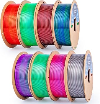 Silk PLA Filament 1.75mm Bundle, Shiny Metallic Multi-Color 3D Printer Filament 8-Pack 1kg/Spool, 8kg Total, High Gloss & Smooth Finish for Articulated Dragon Toys, 3D Art Crafts & Gifts