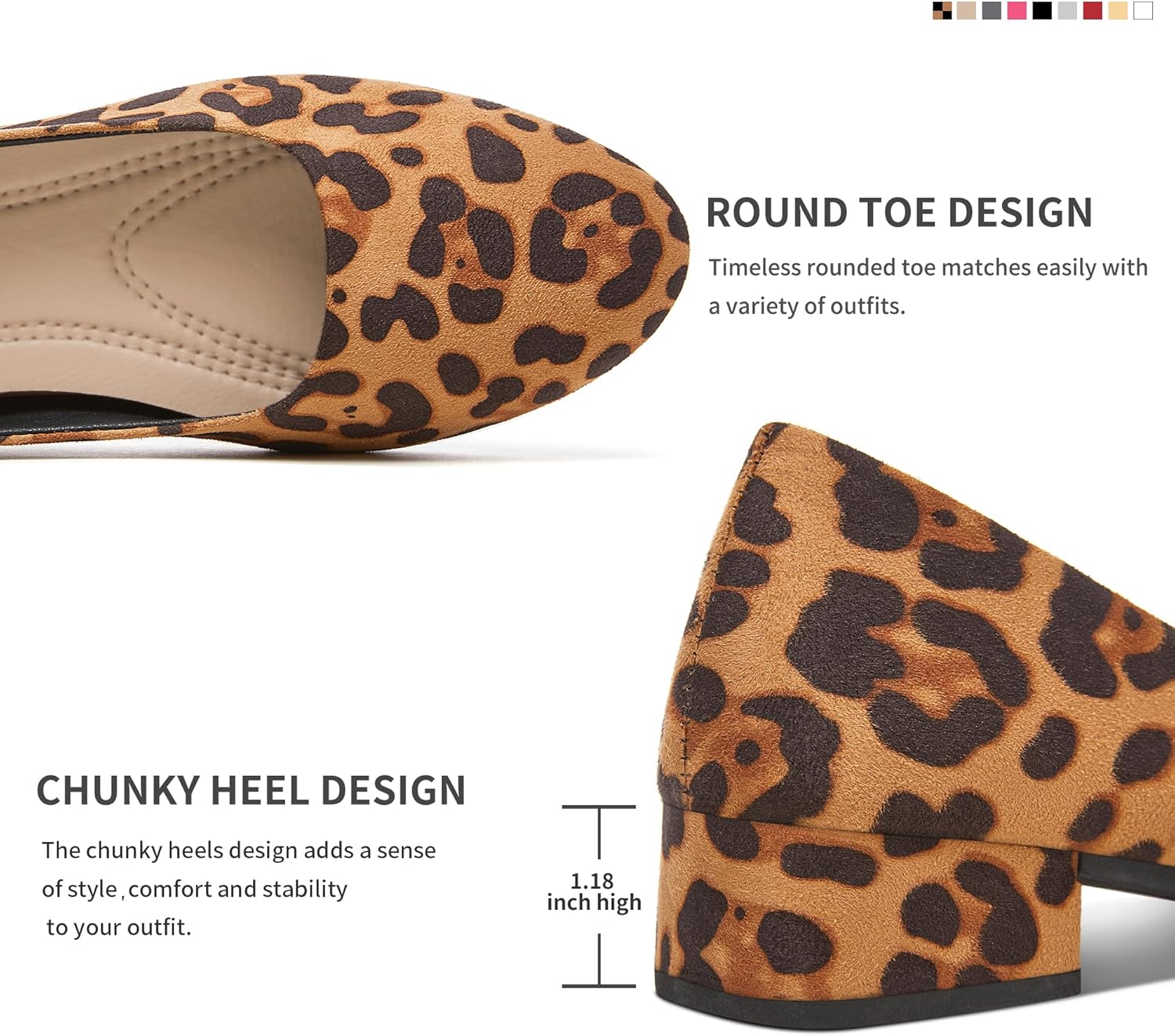 Jeekopeg Low Chunky Pumps Women's Round Toe Heels PU Leather Chunky Pump Shoes Classic Closed Toe Pumps Low Heel Dress Shoes for Women - Image 4