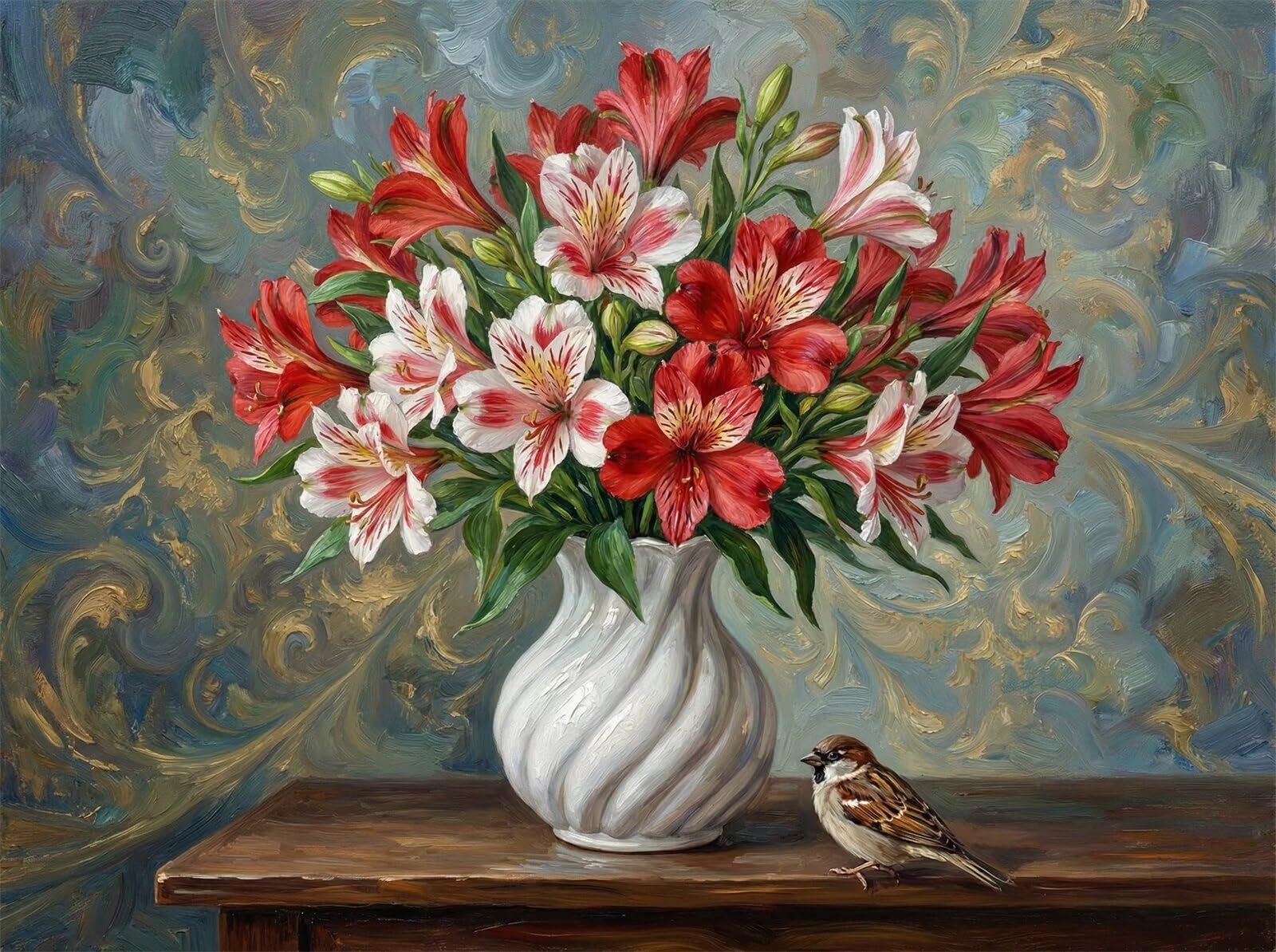 Puzzle 2000 Piezas Adultos Gorrión de Flores Rojas, Rompecabezas Adultos Dificil 100x70cm, Estimula la Concentración y Antiestrés, Juego de Habilidad para Toda la Familia