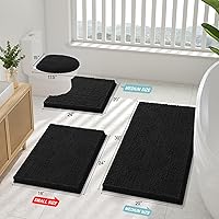 Vista 2 de Smiry Luxury Chenille Bathroom Rugs 36x24, Extra Soft and Absorbent Shaggy Bath Mat, Machine Washable, Non-Slip Plush Carpet Runner for Tub, Shower