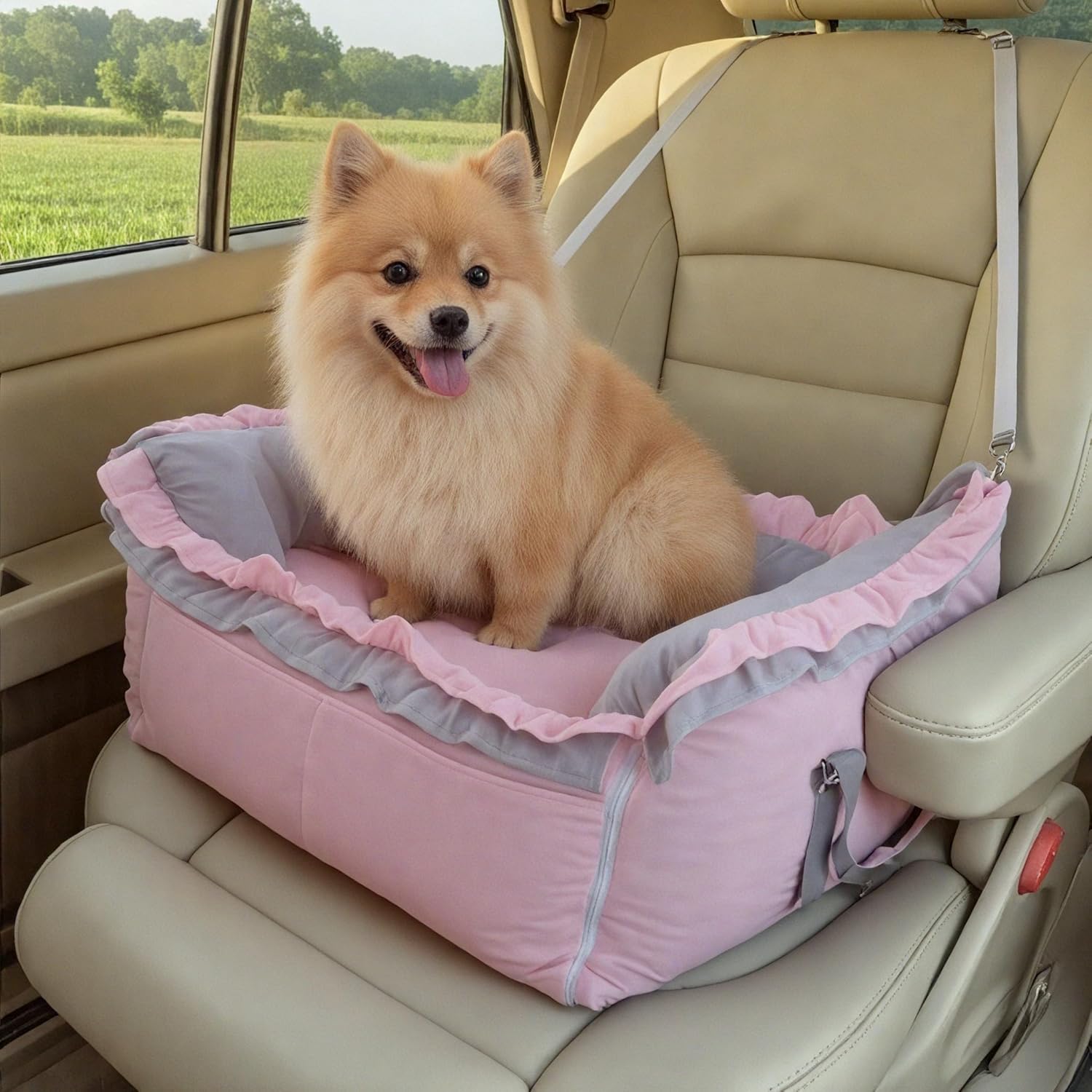 Homcosan Dog Car Seat for Small Medium Dogs, Dog Booster Seat for Car with Clip-On Safety Leash, Elevated Pet Car Seat with Soft Cushion, Washable Travel Safety Car Seat for Dog up to 30 lbs (Pink)