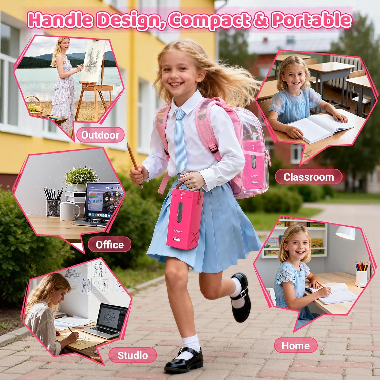 AFMAT Electric Pencil Sharpener, Fully Automatic Pencil Sharpener, Auto in & Out, Rechargeable Hands-Free Sharpeners for Jumbo & Colored Pencils (6.5-12mm), Portable for Home/Classroom/Office PSC6