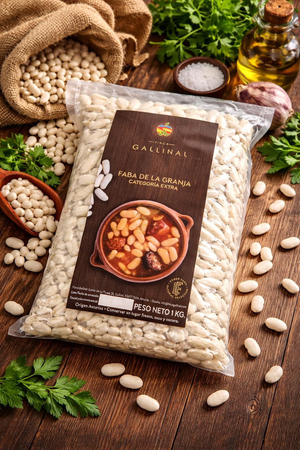 Fabas Categoría Extra – Origen Asturias | Faba de la granja | Finca Gallinal | Cultivo Propio | Alubia Blanca Gourmet para Fabada Asturiana | Selección Premium | Paquete de 1 Kg