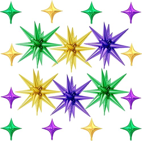 Miniatura 45 de 18 globos de estrella rojos, verdes y dorados, globos de aluminio de estrellas de Navidad con 6 globos de estrella en explosión de 22 pulgadas, 12