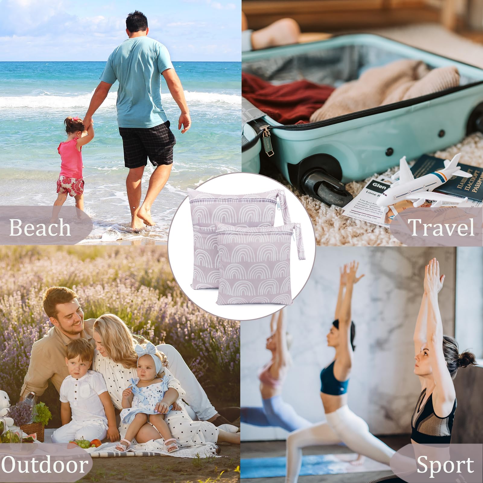 Wet Bag, 2 PCS Wet Dry Bags for Cloth Diapers Nappy Daycare Organiser Storage Bags, Waterproof Washable Reusable Zipper Bag (Grey) - 5