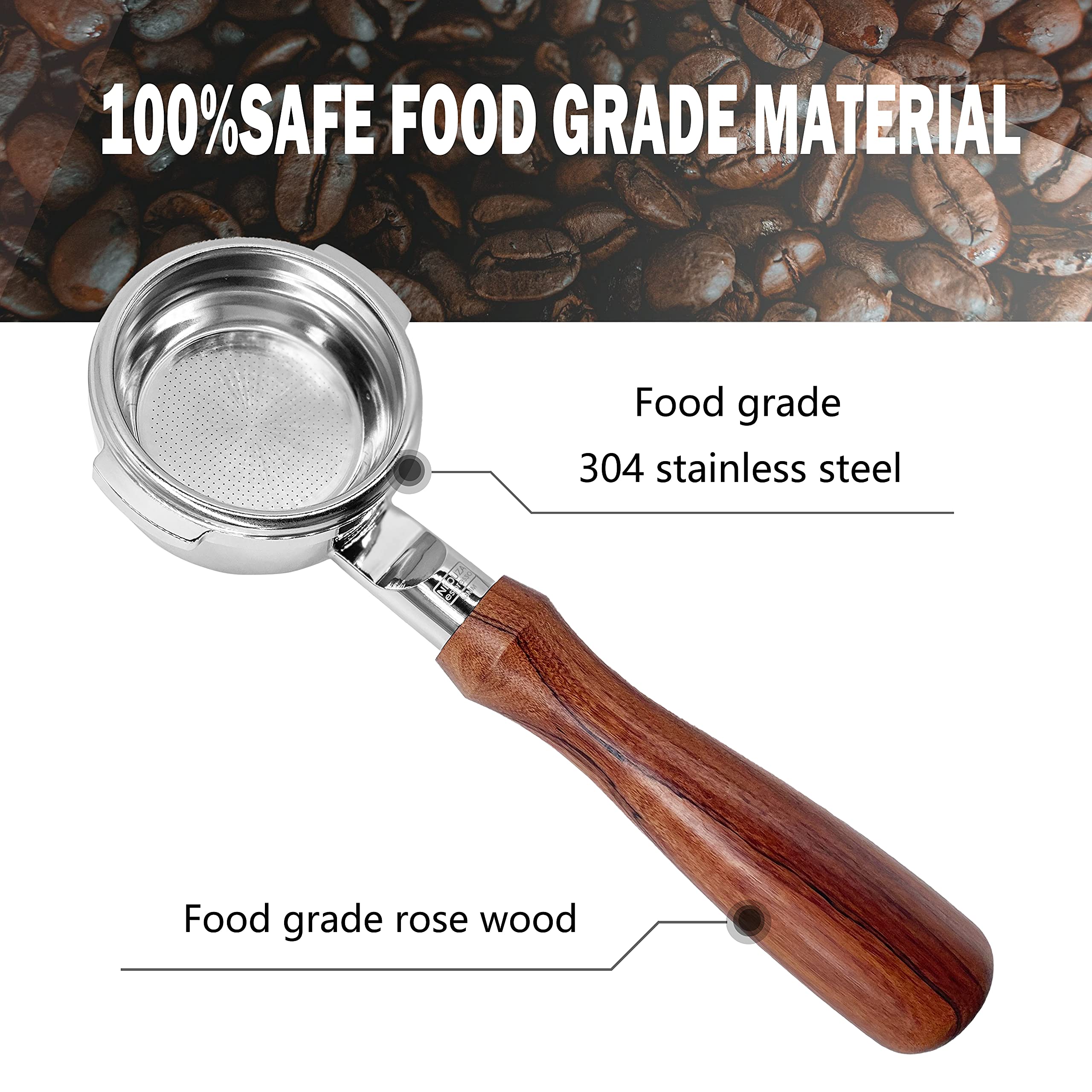 NEOUZA 58 mm bodemloze portafilter voor espressomachine, compatibel met Breville Gemilai LA Mazocco Nuova Simonelli WPM 304, roestvrij staal, twee oren met filtermand (58 mm Breville 9-serie