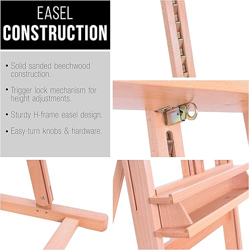Miniatura 5 de U.S. Art Supply Caballete mediano de madera con marco en H con bandeja de almacenamiento, ajustable a 96 pulgadas de alto, soporta lienzo de hasta