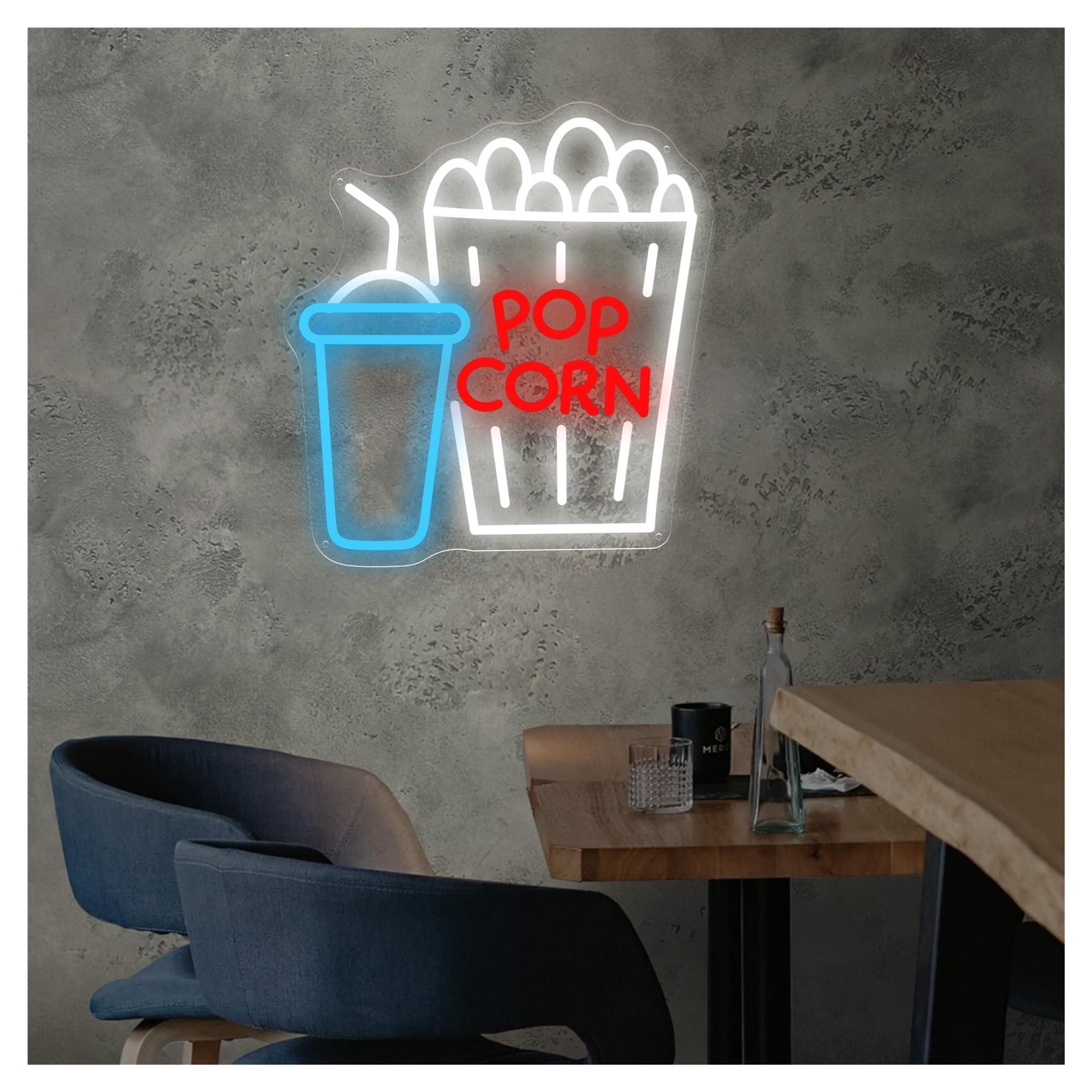 Shouxi One Color Sign Lamp Popcorn Neon Sign, Movie Time Light, Film, Cinema Up, Food Stand Decor 37Cmx40.5cm
