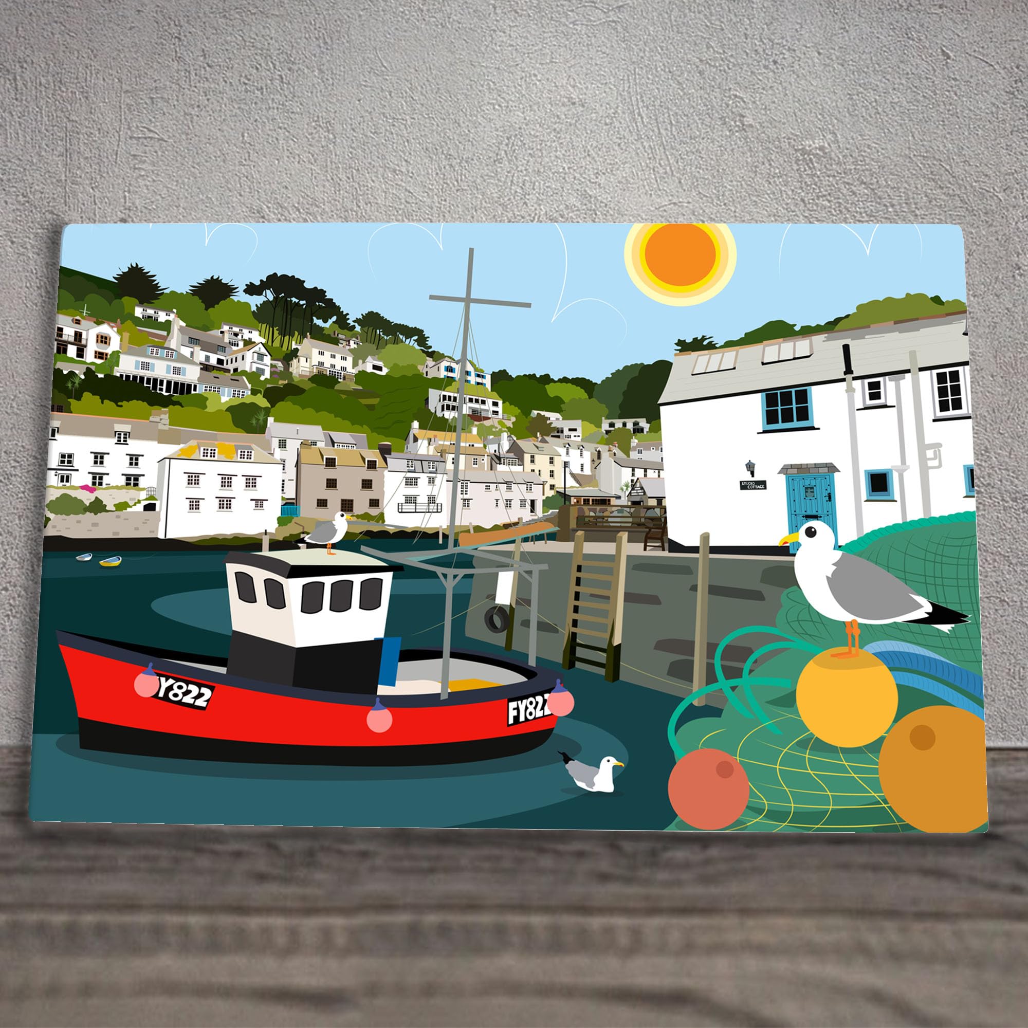 Polperro Ceramic Tile Plaque Sign Nautical Harbour Wall Art By Kate Pearson