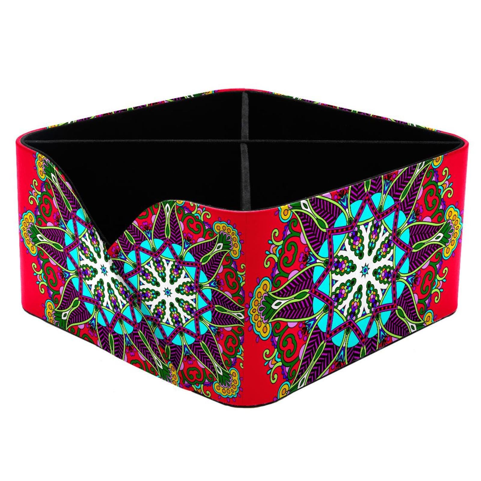 KengjuTesu Vintage Tribal Circle Mandala Flower Pattern Desktop Organizer Pen Holder, Rectangular Pencil Cup for Office, Study and Makeup Stations