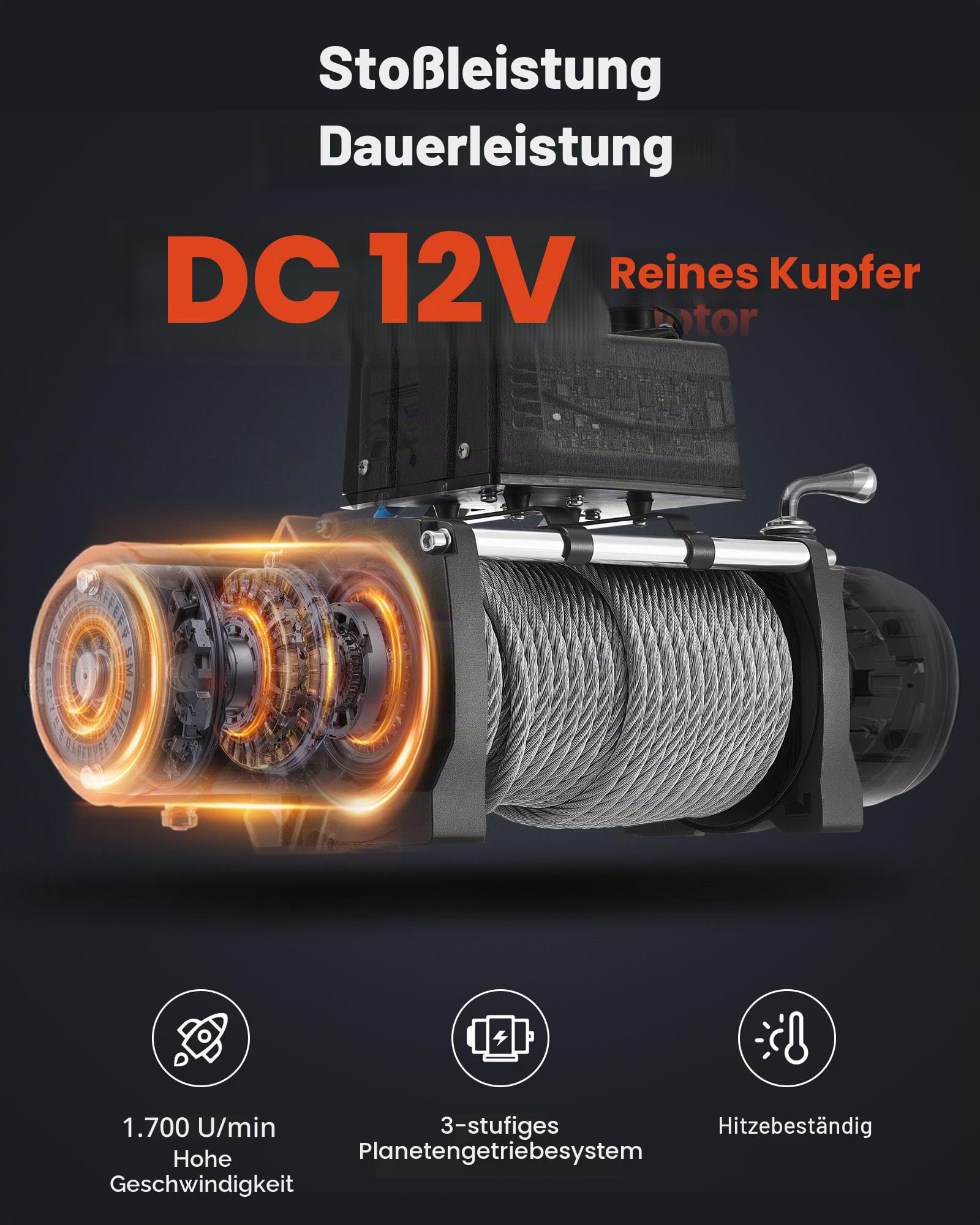 VEVOR Elektrische Seilwinde, 4500 kg, 12 V DC LKW-Winde mit Φ 8,3 mm x 19,8 m Stahlseil, kabellose & kabelgebundene Fernbedienung, IP55 zum Abschleppen von SUV, Jeep, Anhänger, Boot, Geländewagen