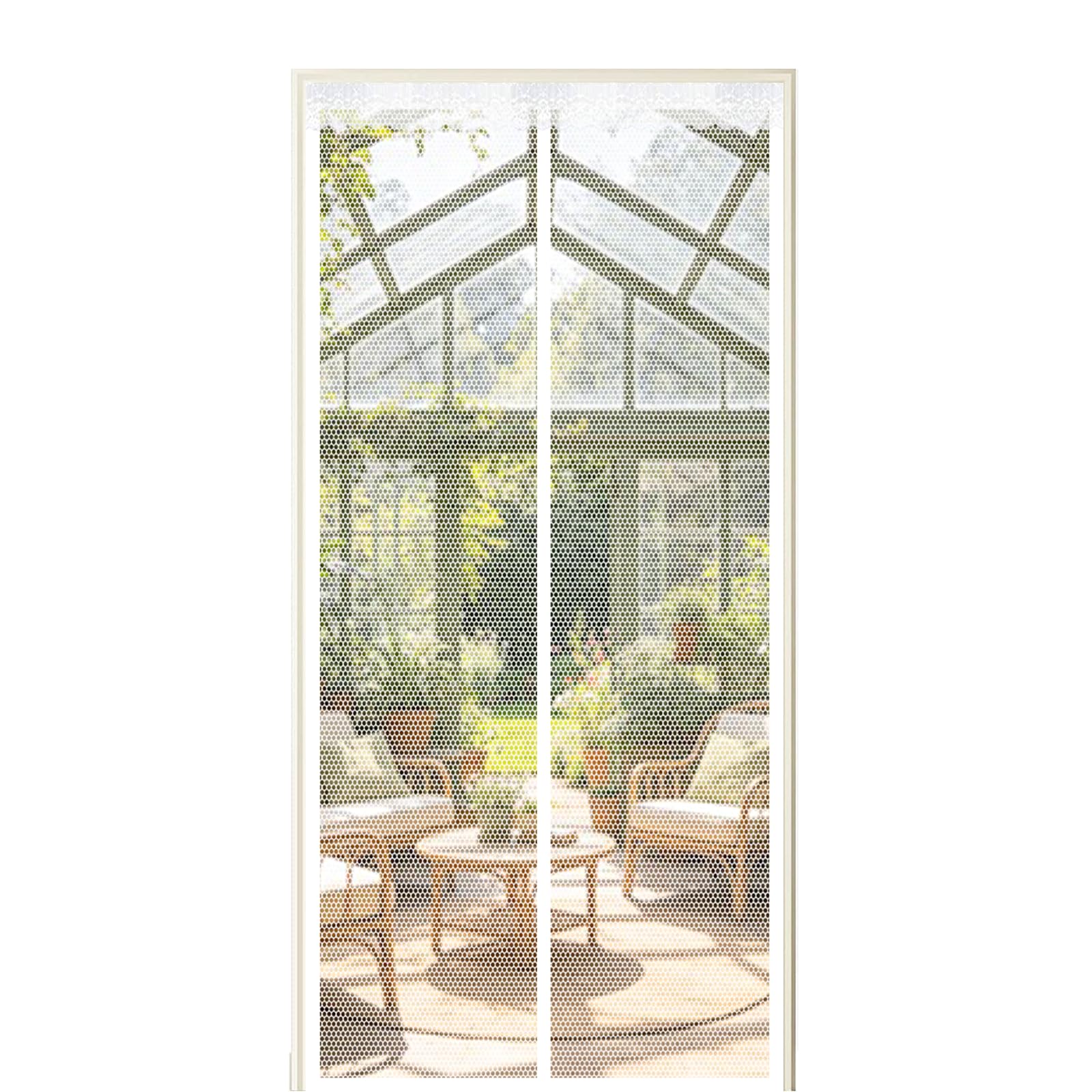 Fly Screen Door 275 x 180 cm Self Sealing Powerful Magnets Magnetic Screenfly Doors with Powerful Magnets & Full Frame Magic Tape Suitable for Patio Doors Balcony Bedroom, White