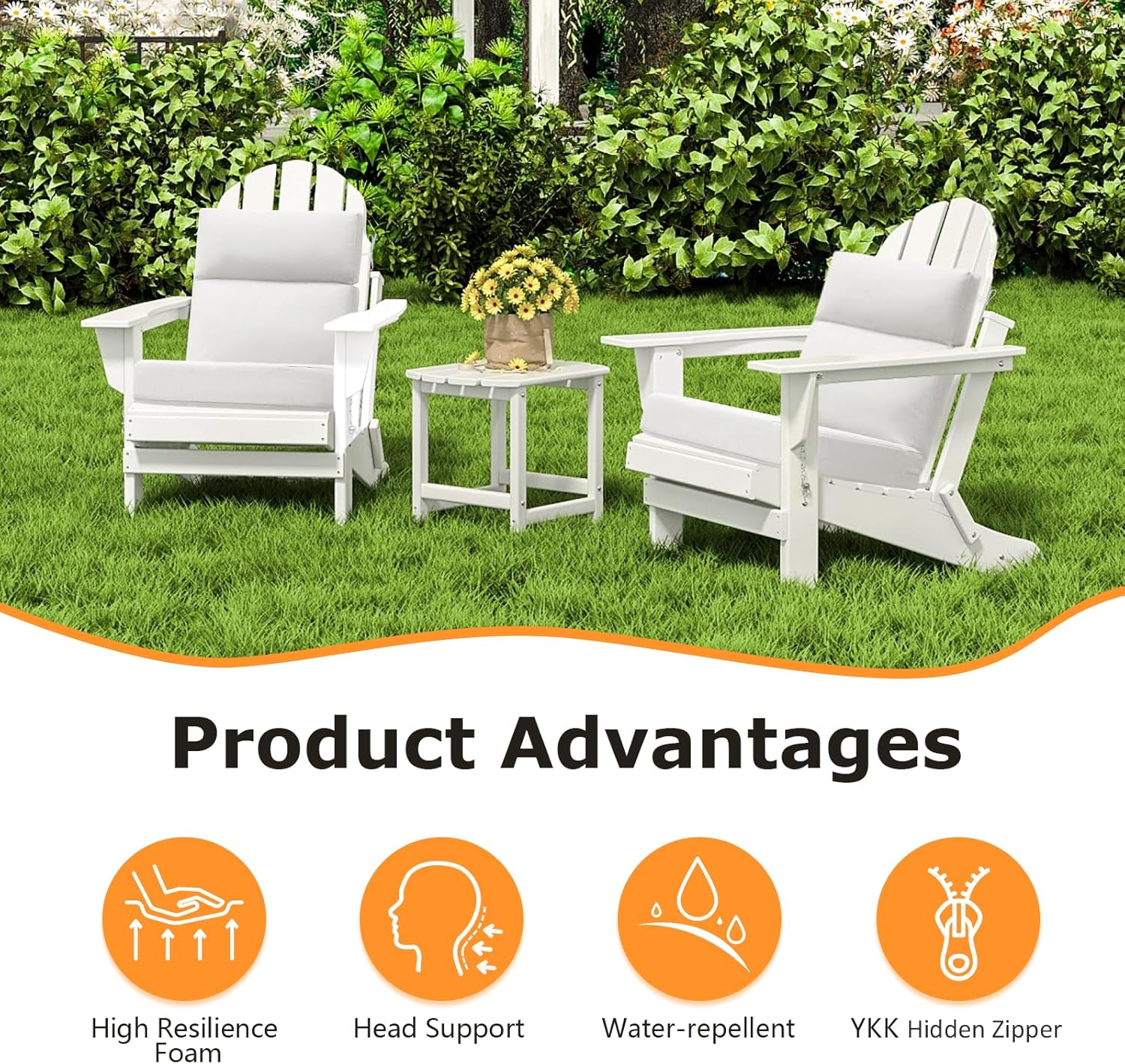 Unimatta Outdoor Separate High Back Chair Cushion Seat Pads, 2-Pack 44 x 21 Inch Water-Repellent & Fade-Resistant Patio Furniture Cushions with Ties for Adirondack, Rocking Chairs, Linen